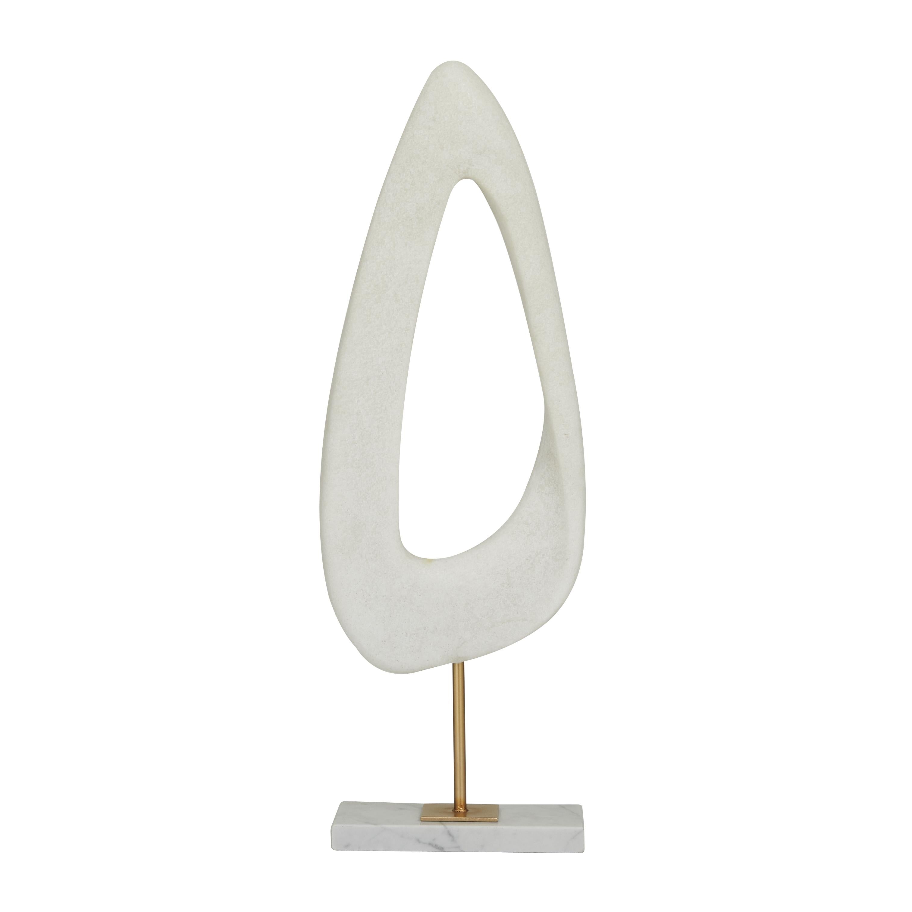 Abstract White Polystone Cut-Out Decorative Sculpture with Marble Stand