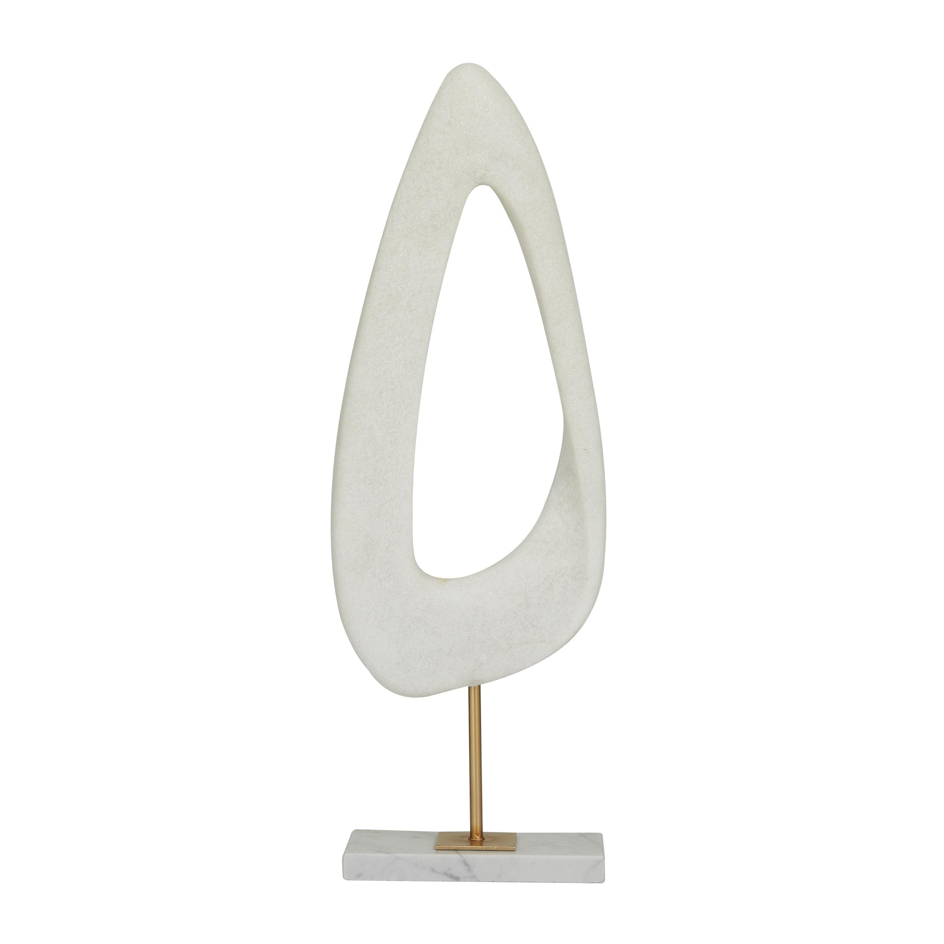 Abstract White Polystone Cut-Out Decorative Sculpture with Marble Stand