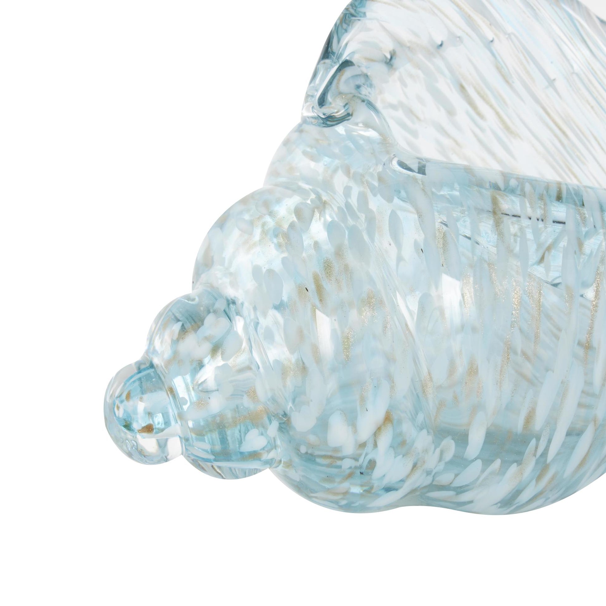Shell Blue Glass Textured Decorative Sculpture with Gold and Cream Accents