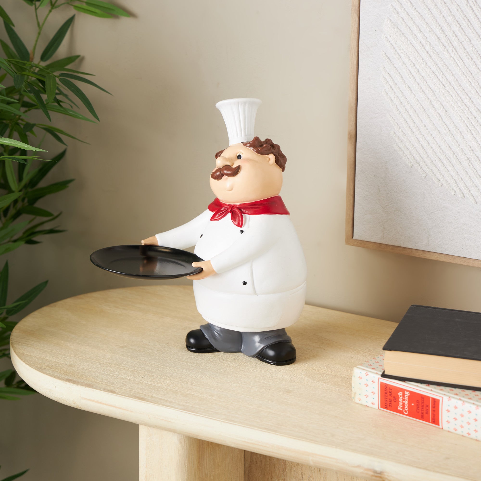 Chef White Polystone Kitchen Decorative Figurine Decorative Sculpture with Black Tray