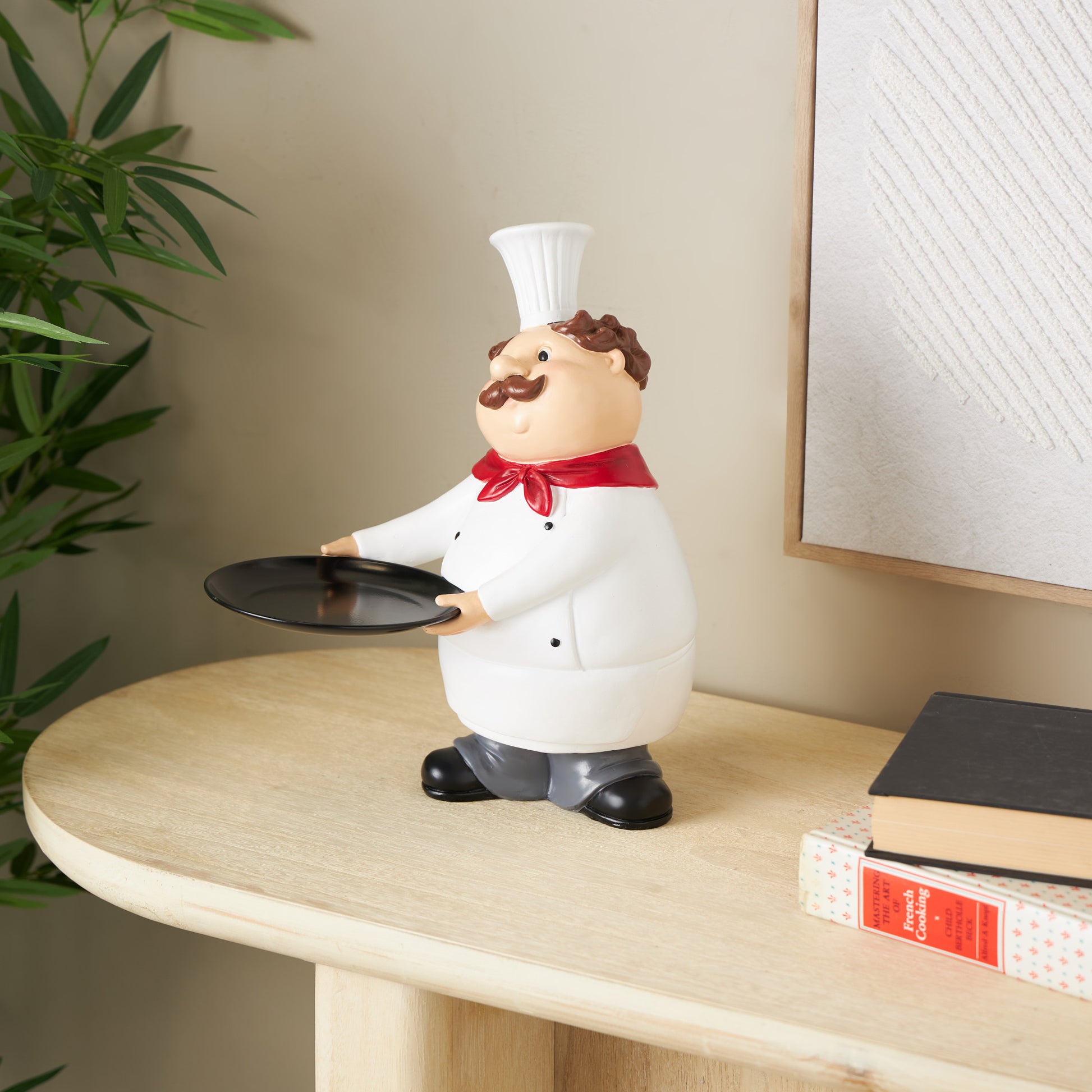 Chef White Polystone Kitchen Decorative Figurine Decorative Sculpture with Black Tray