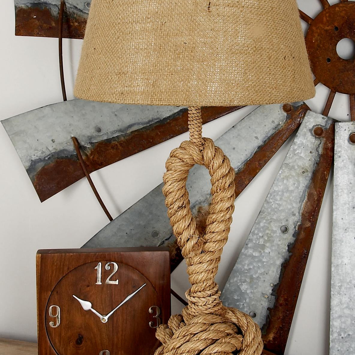 Knot Brown Jute Rope Twisted Rope Room Table Lamp with Linen Shade