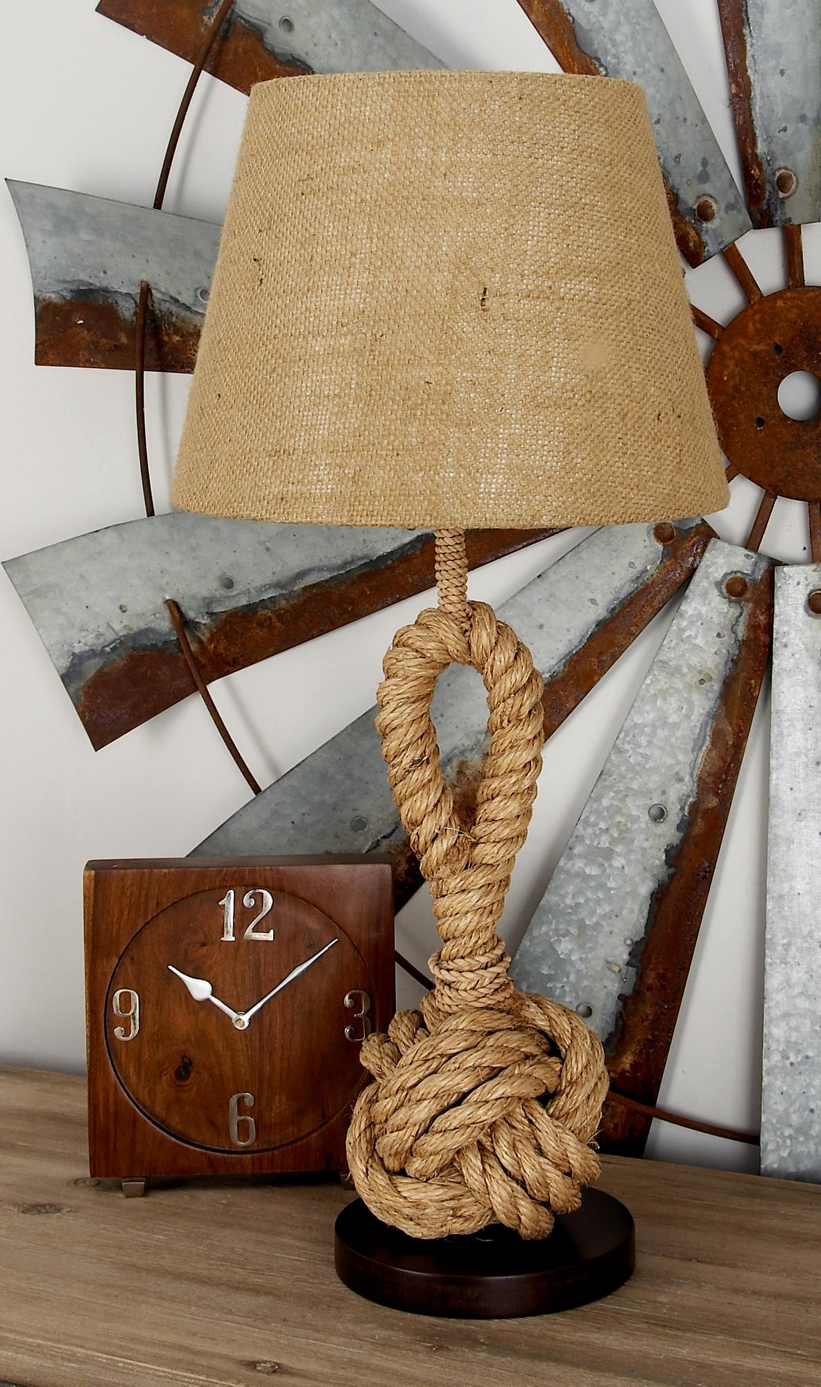 Knot Brown Jute Rope Twisted Rope Room Table Lamp with Linen Shade
