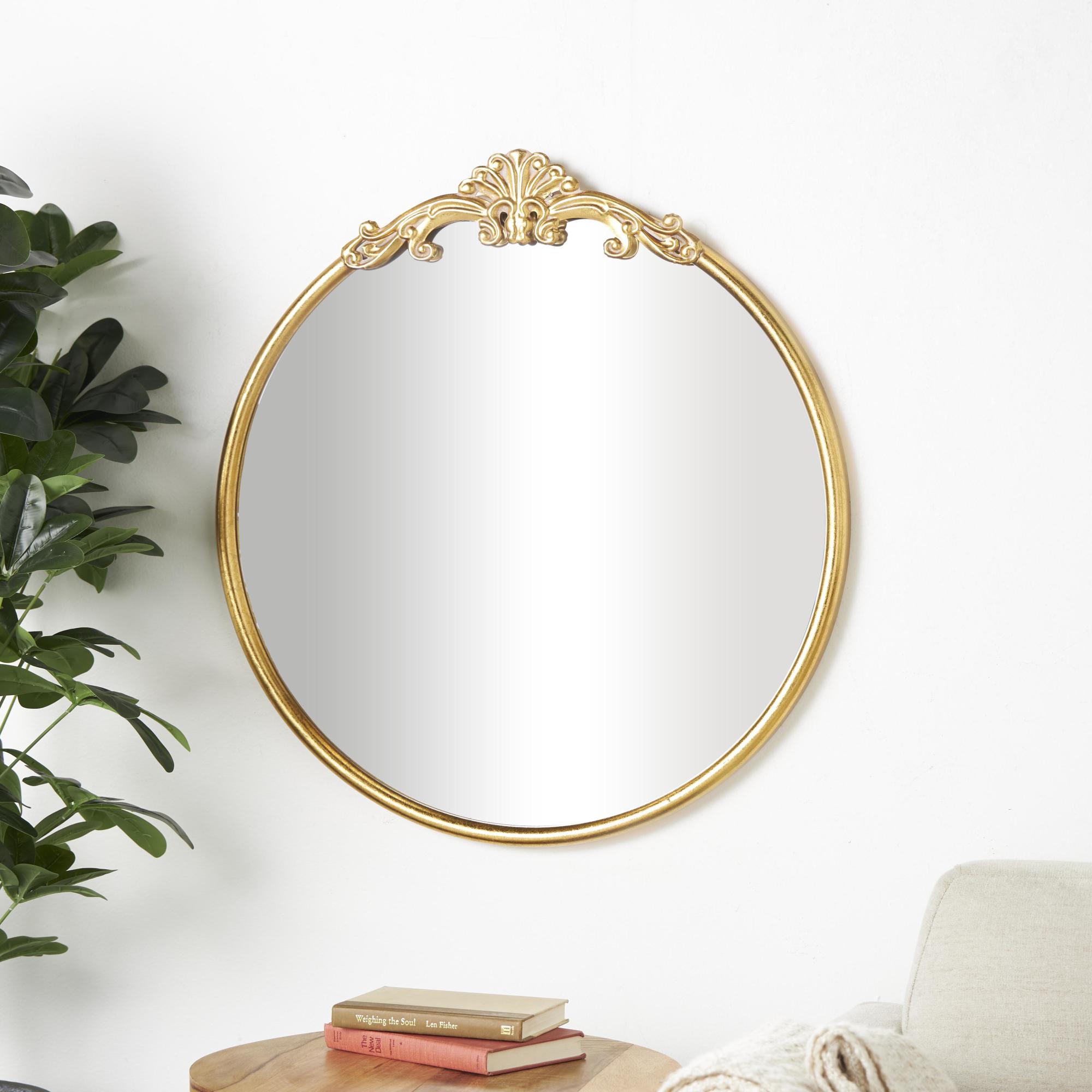 Scroll Gold Metal Ornate Baroque Round Room Wall Mirror