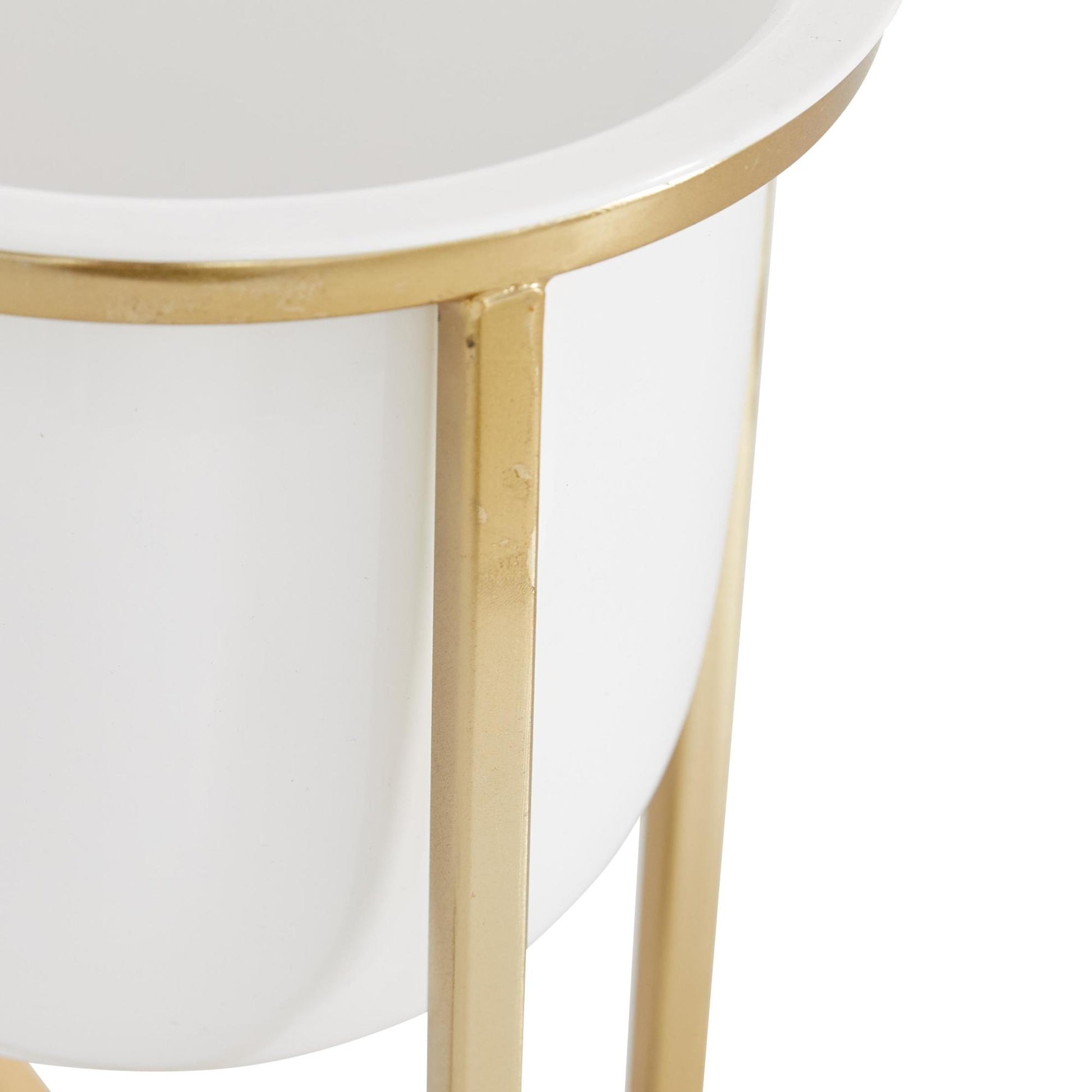 CosmoLiving by Cosmopolitan Set of 2 White Metal Dome Indoor Outdoor Planter with Gold X-Shaped Stands