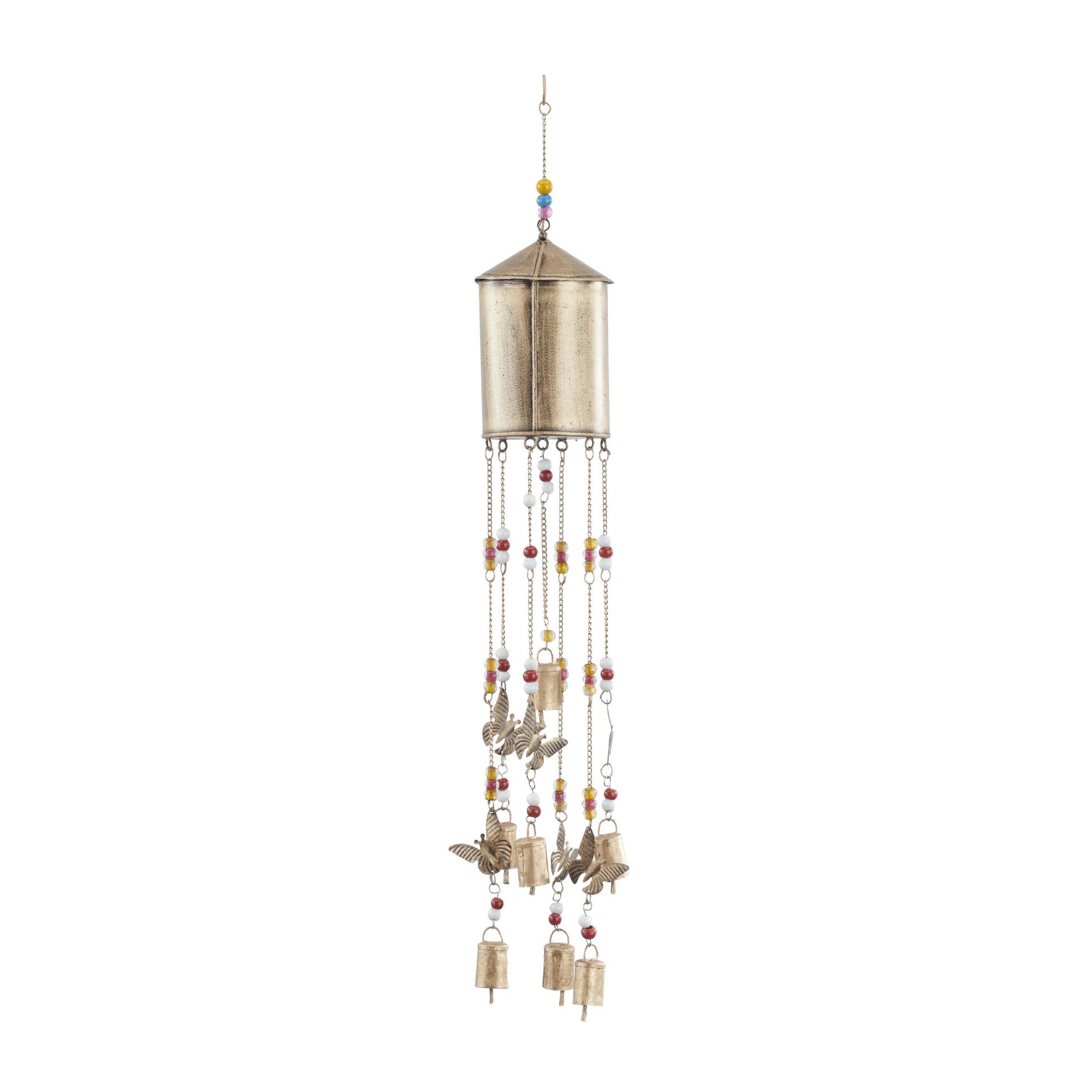 Butterfly Bronze Metal Handmade Birdhouse Indoor Outdoor Windchime with Glass Beads and Bells
