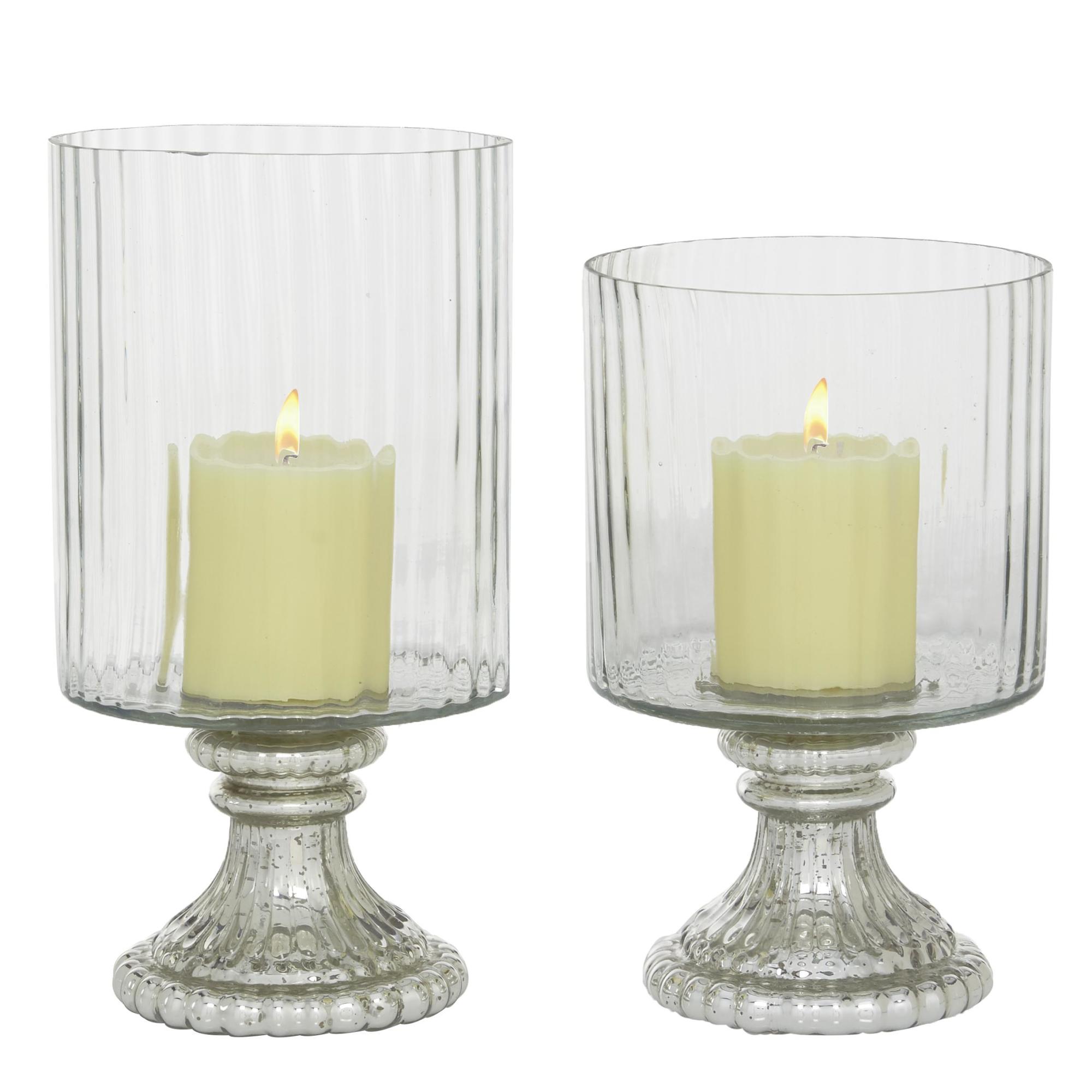 Set of 2 Silver Glass Room Hurricane Lamp