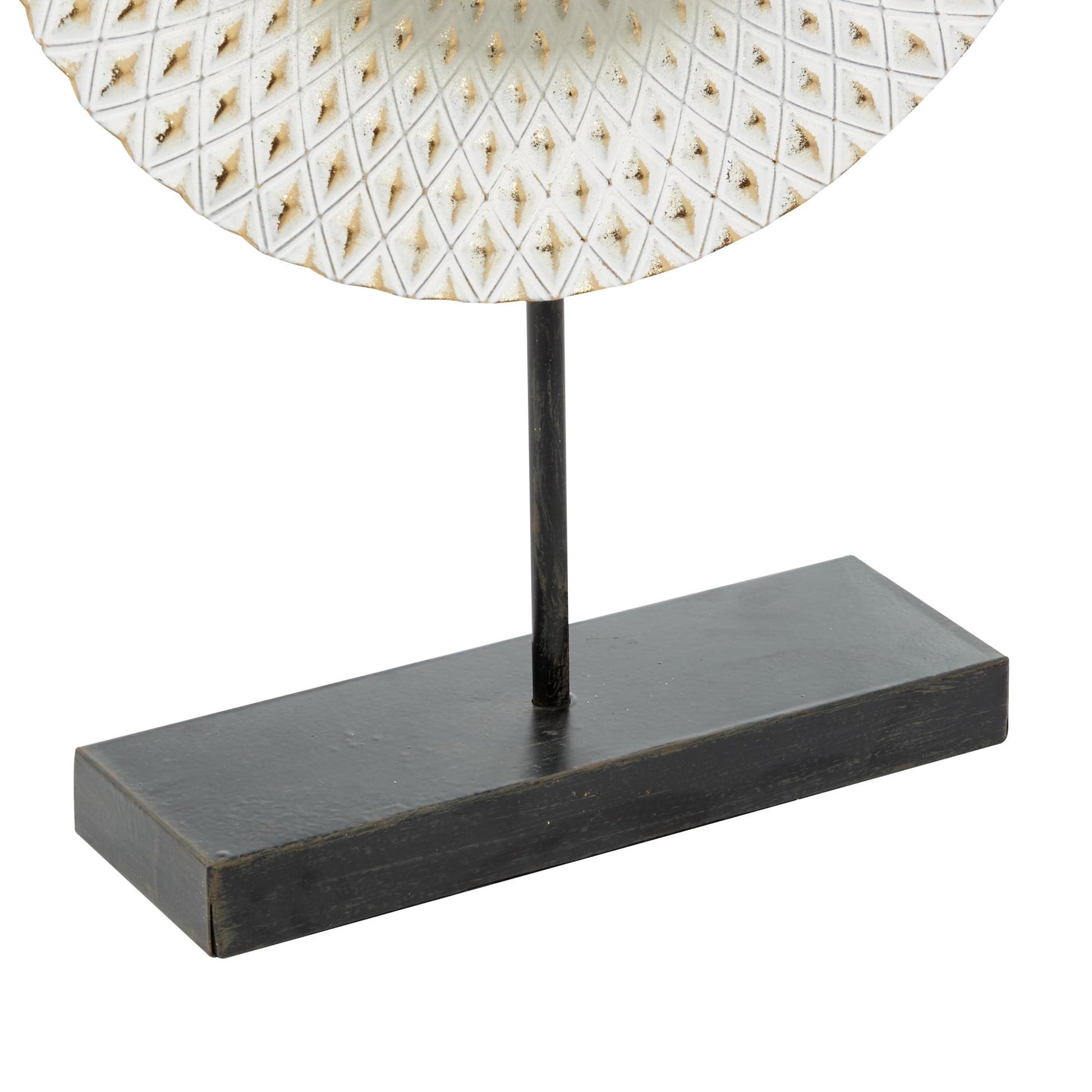 Geometric Gray Metal Decorative Sculpture with Black Base