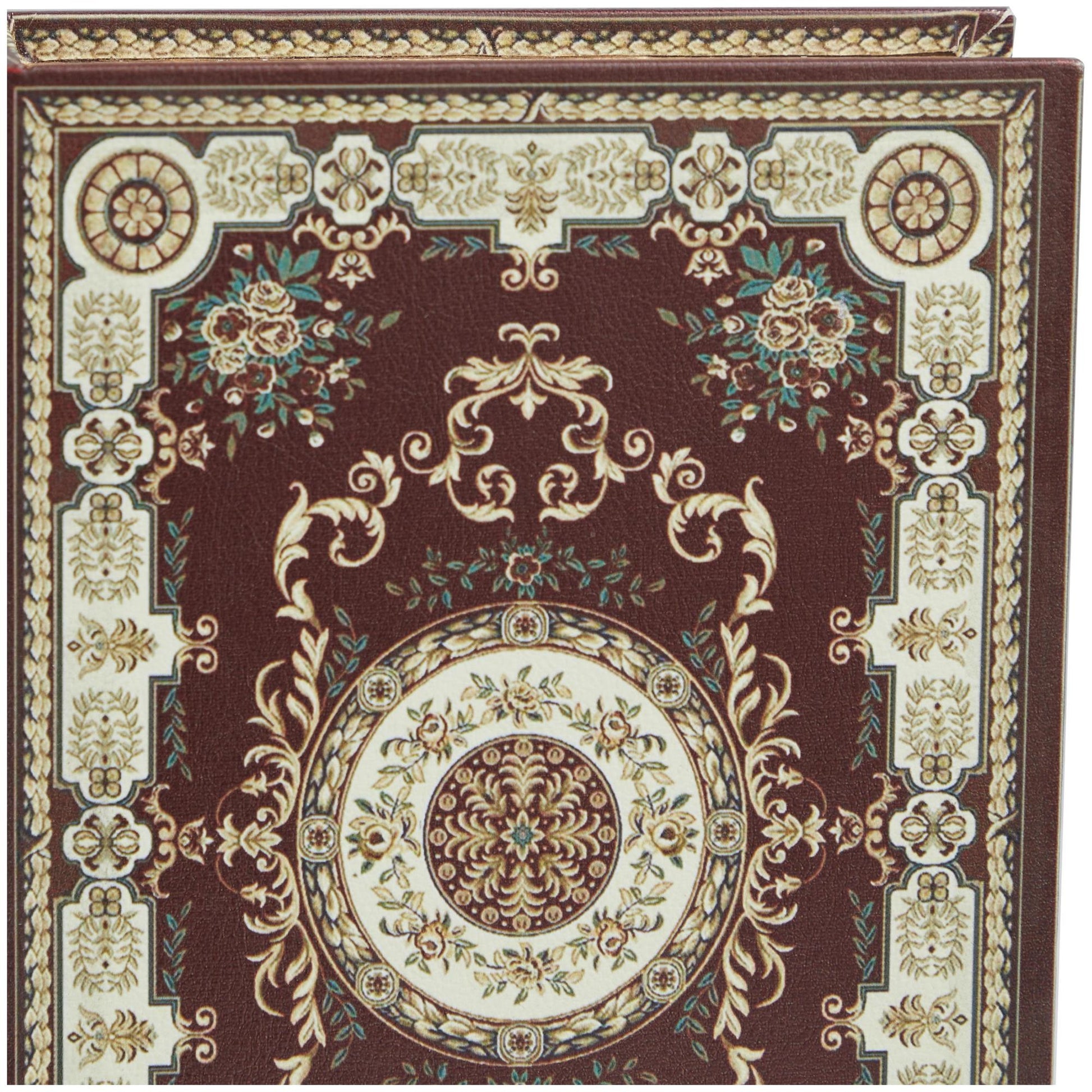 Set of 3 Scroll Red Canvas Faux Book Storage Decorative Box with Cream Floral Arabesque Patterns