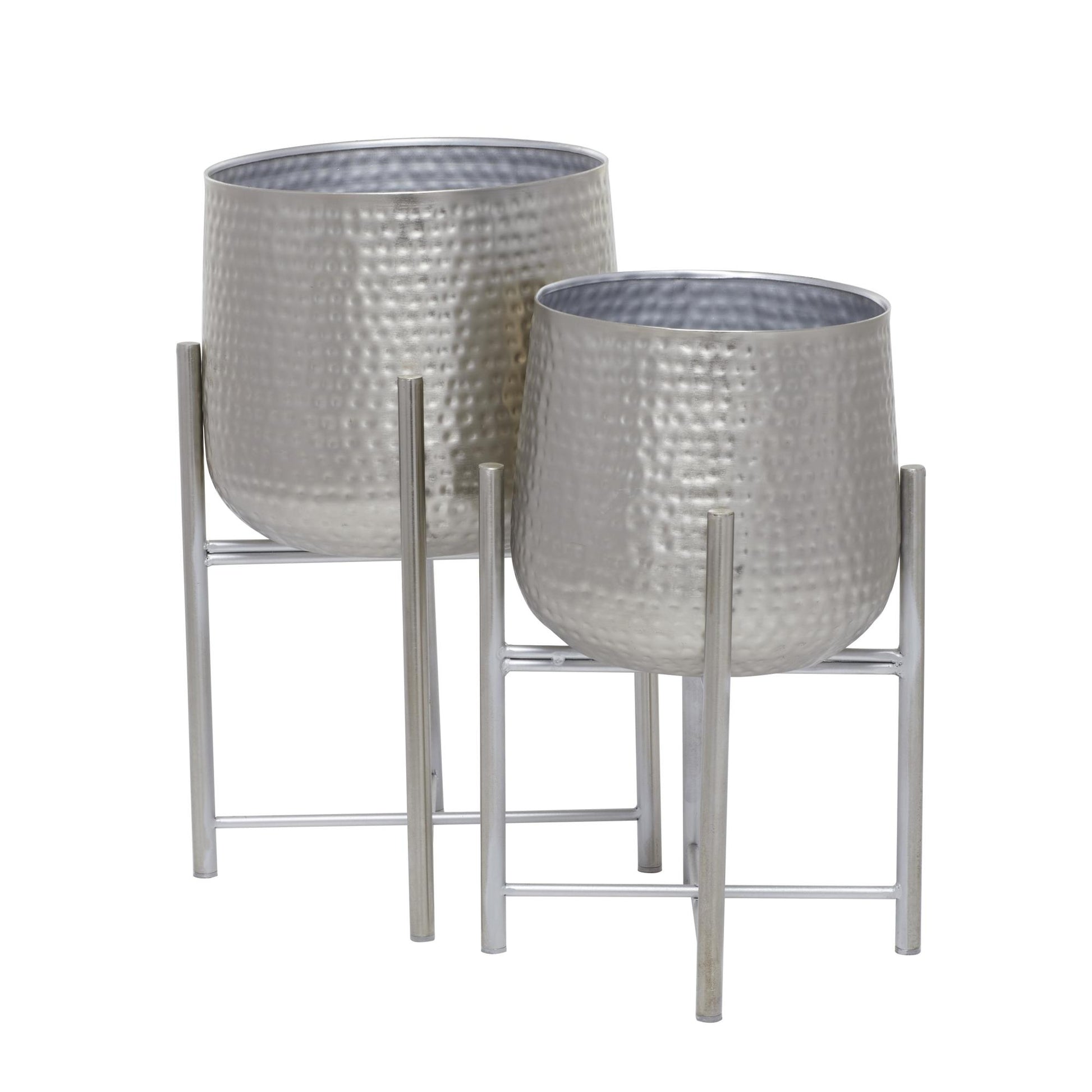CosmoLiving by Cosmopolitan Set of 2 Metal Hammered Indoor Outdoor Planter with Removable Stand
