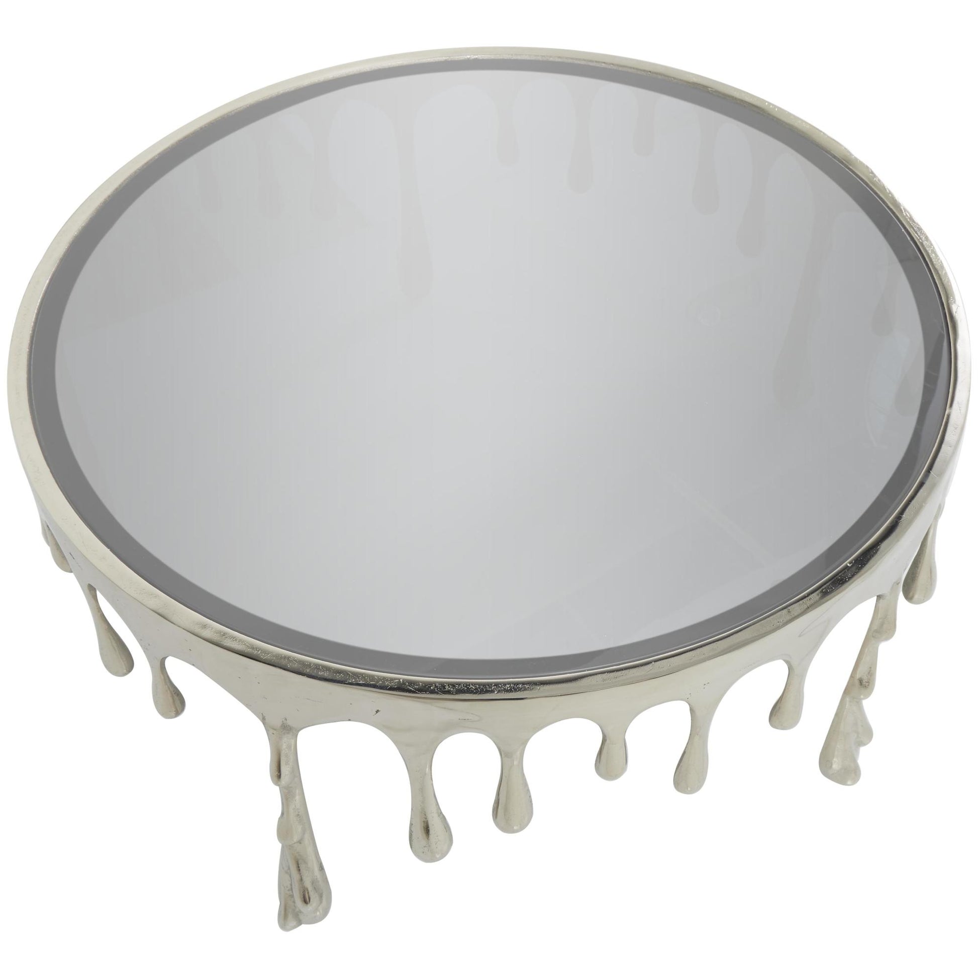 Abstract Aluminum Metal Drip Living Room Coffee Table with Melting Designed Legs and Shaded Glass Top 36" x 36" x 16"