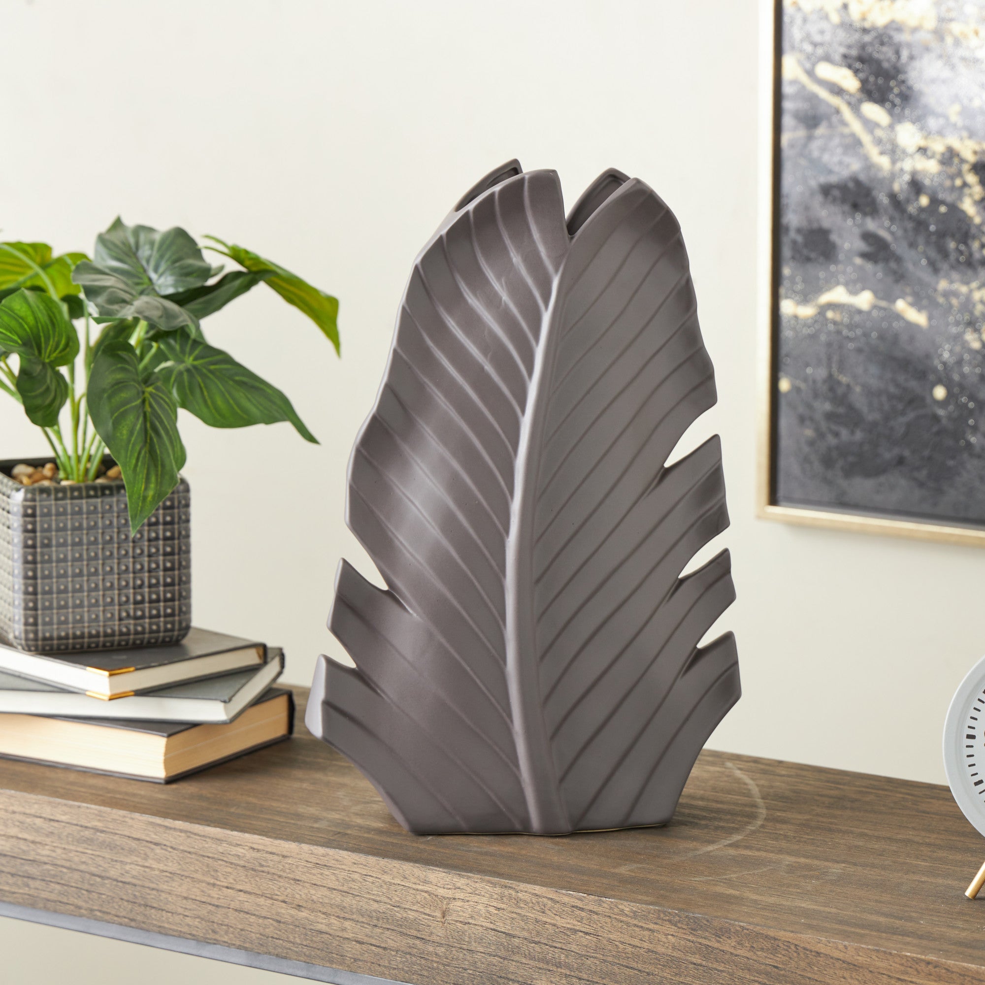 Leaf Ceramic Palm Decorative Vase 10" x 4" x 15"