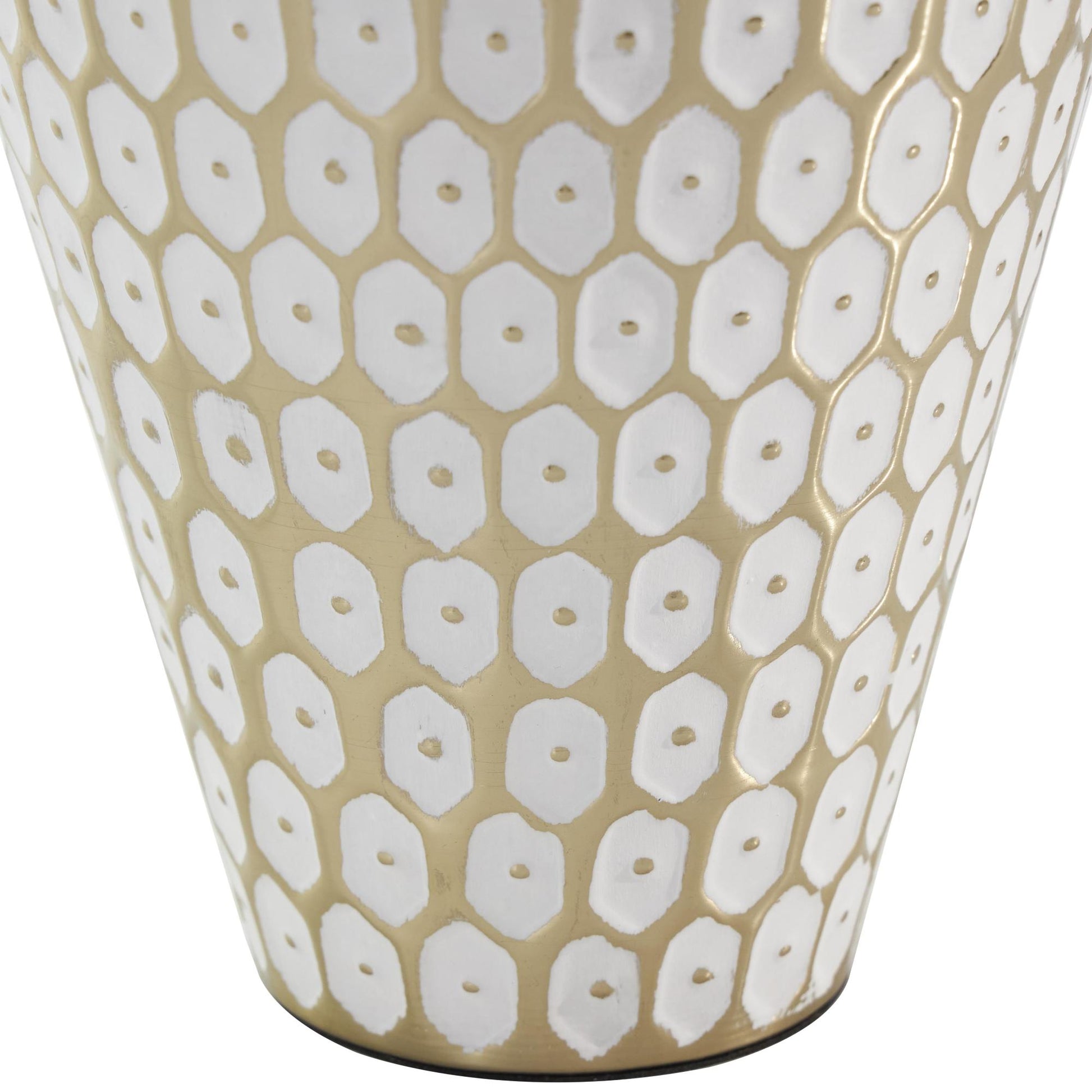 Geometric Gold Metal Geometric Dot Decorative Vase with White Accents