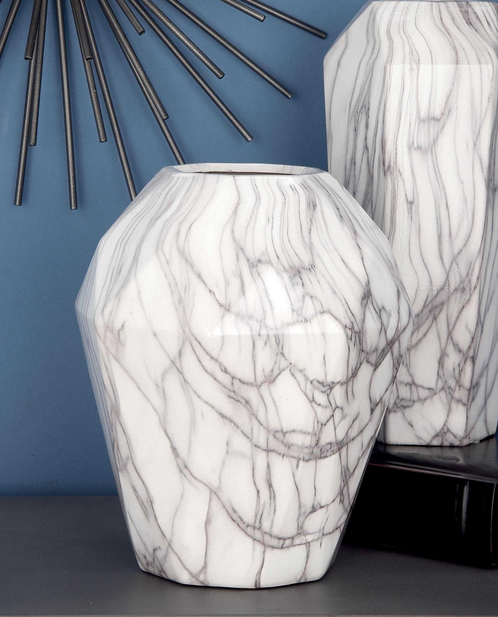 White Ceramic Faux Marble Decorative Vase
