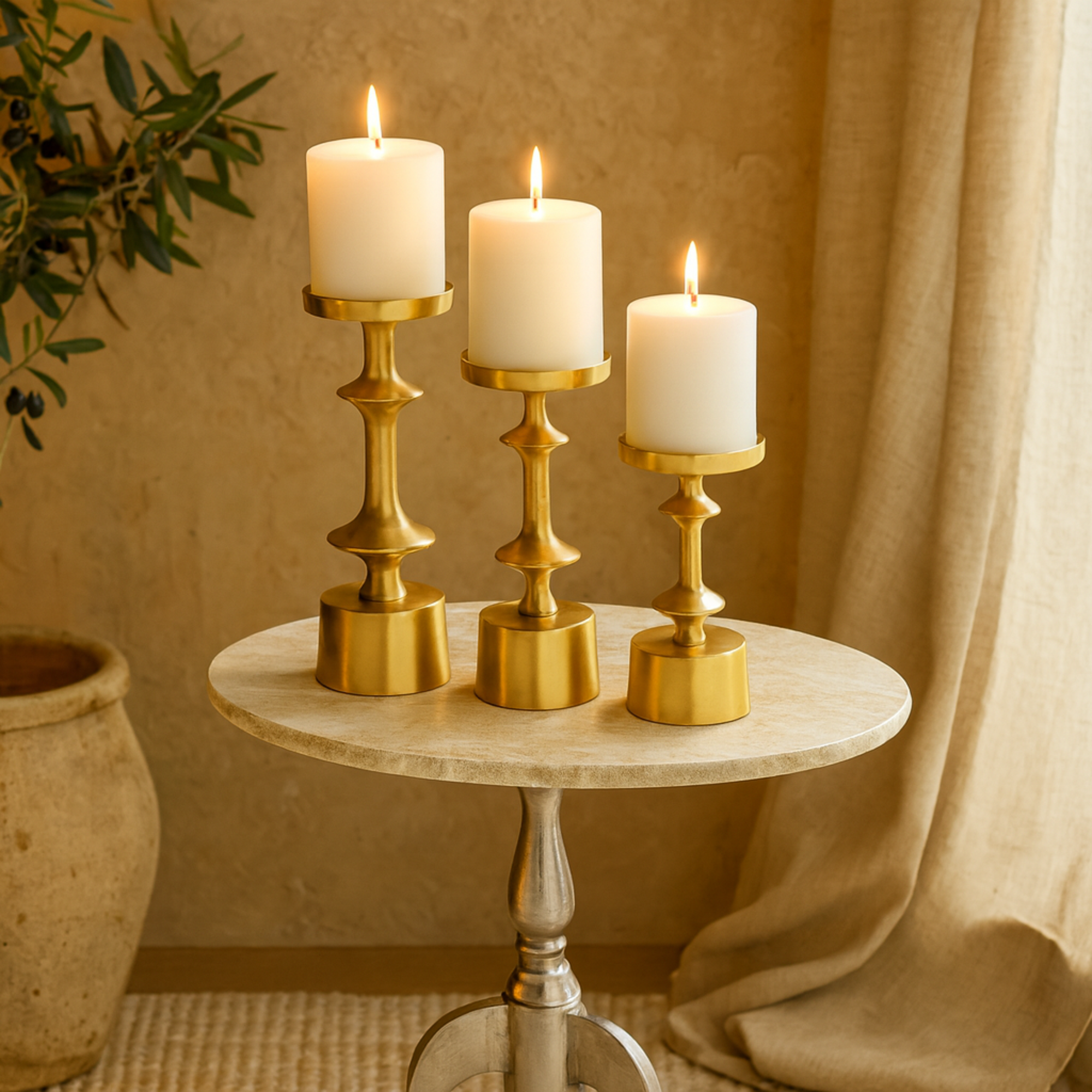 CosmoLiving by Cosmopolitan Set of 3 Aluminum Metal Pillar Decorative Candle Holder