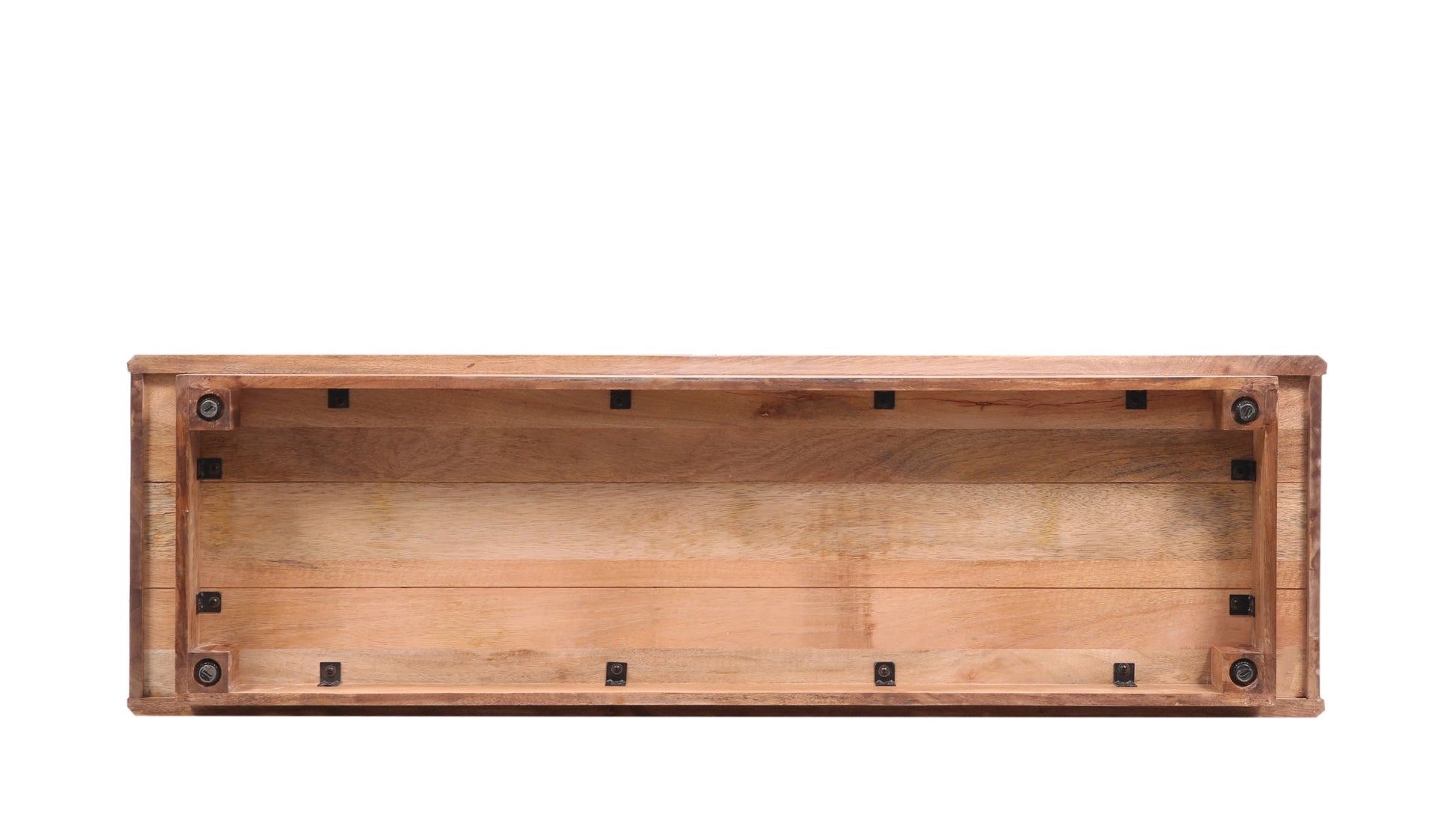 Brown Mango Wood Arched Glass Front 4 Door and 2 Shelf Media Credenza Sideboard with Extended Black Rod Handles