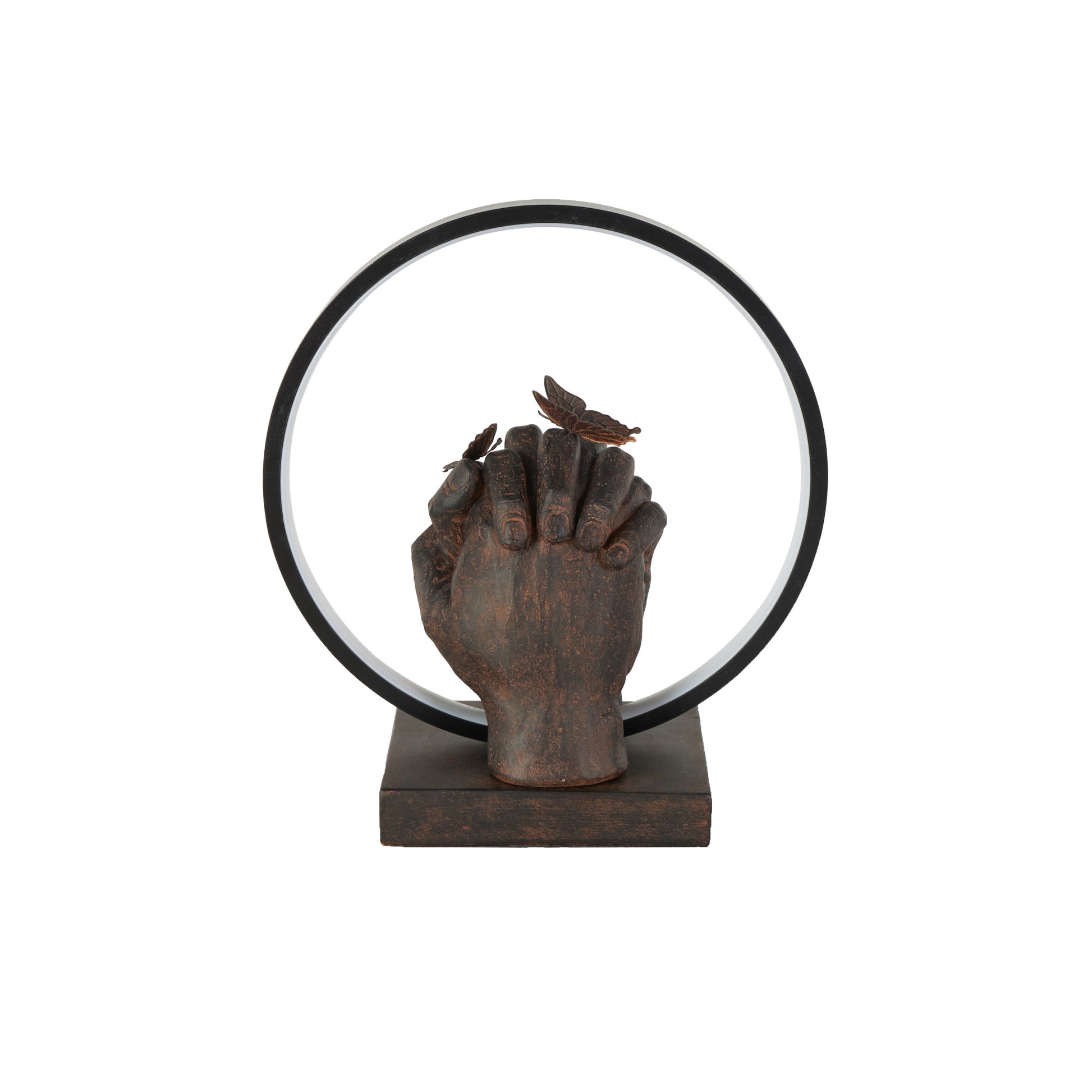 Hands Black Resin Holding Room Table Lamp with Butterfly Accents