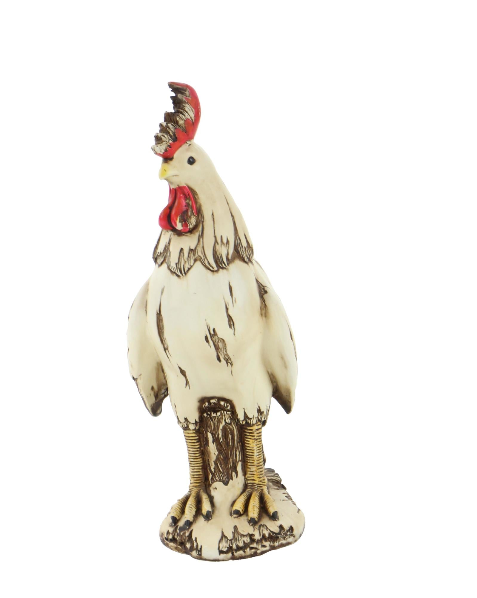 Rooster White Polystone Indoor Outdoor Decorative Garden Sculpture