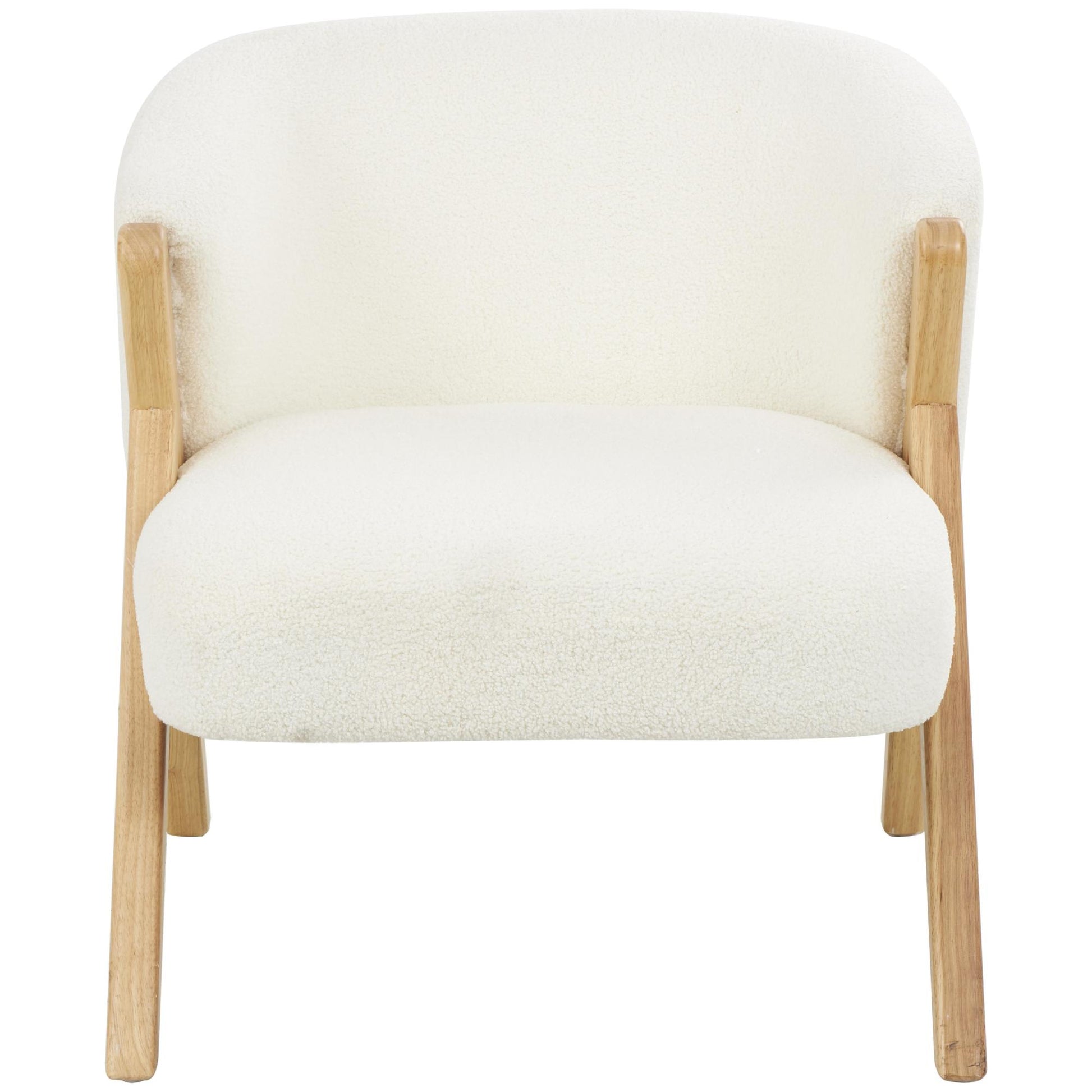 White Polyester Rounded Boucle Living Room Accent Chair with Angled Wooden Legs