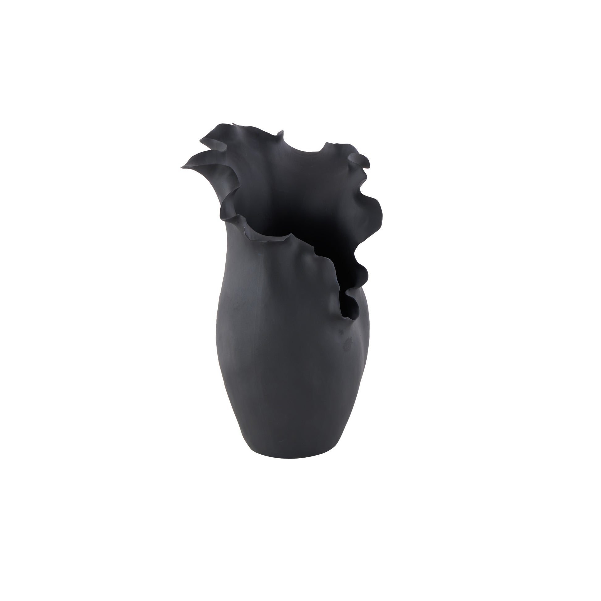 Abstract Ceramic Floral Inspired Decorative Vase with Wavy Folded Rim