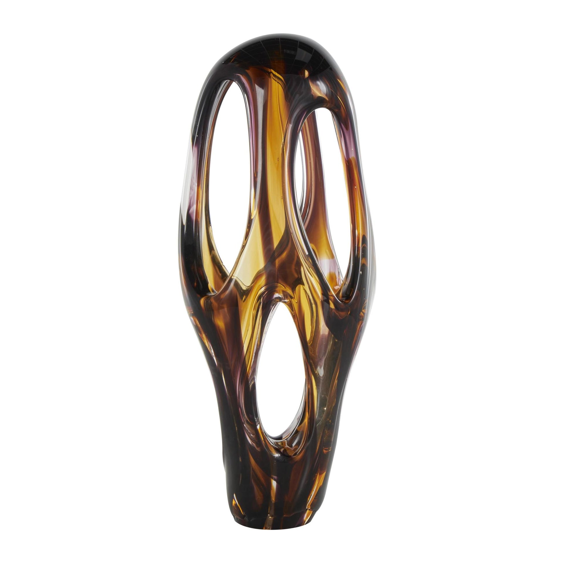 Abstract Yellow Glass Cutout Decorative Sculpture with Pink and Amber Accents