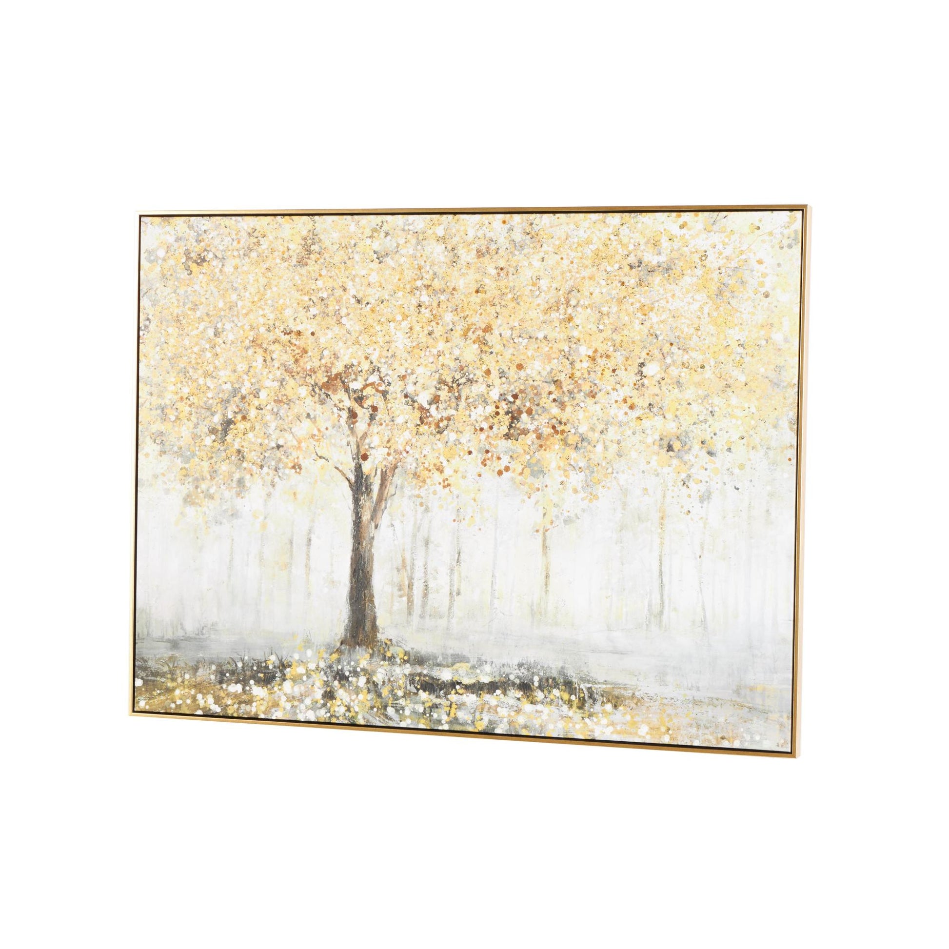 Landscape Gold Canvas Paint Splatter Forest Living Room Framed Wall Art