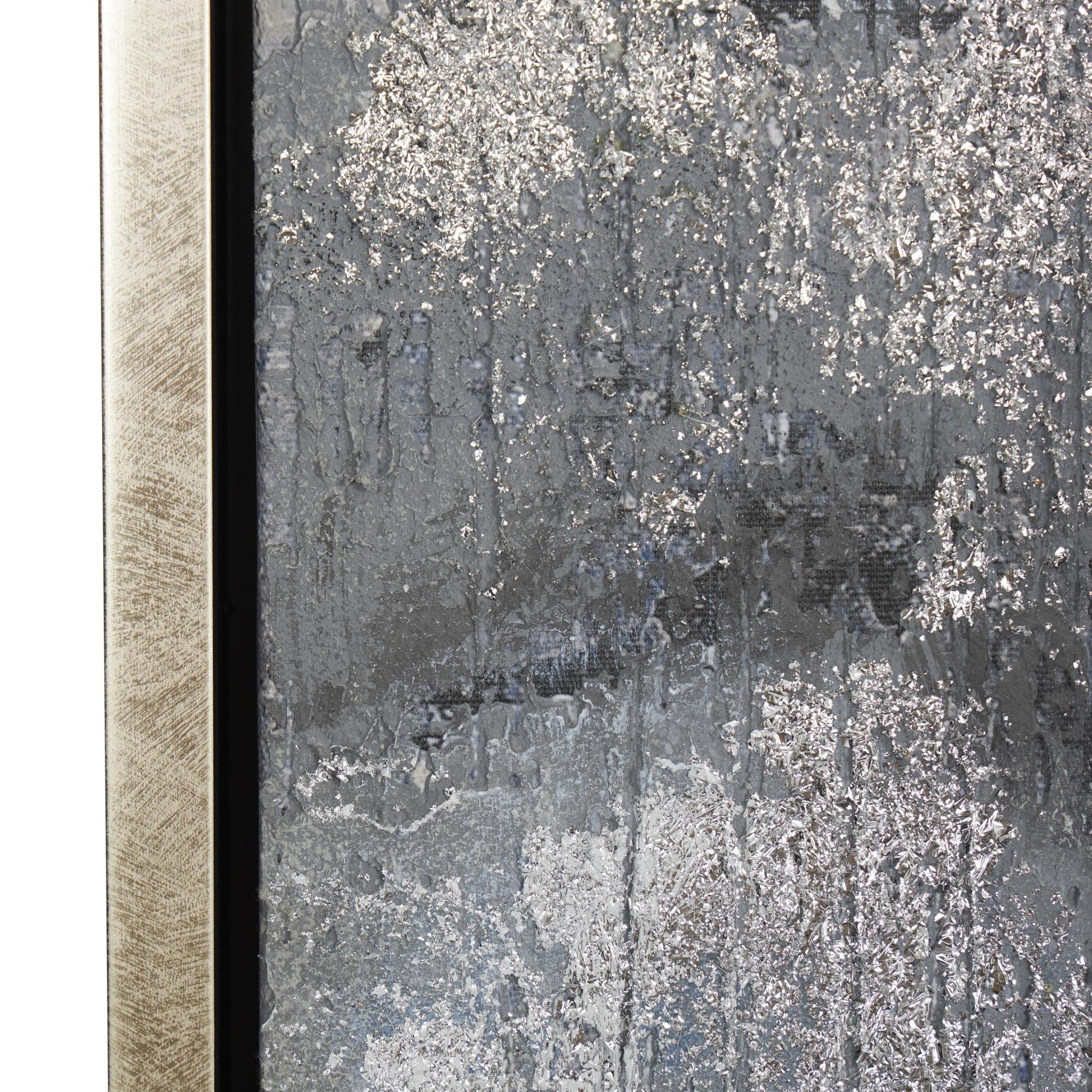 Landscape Blue Canvas Lake and Mountain Living Room Framed Wall Art with Silver Foil Accents