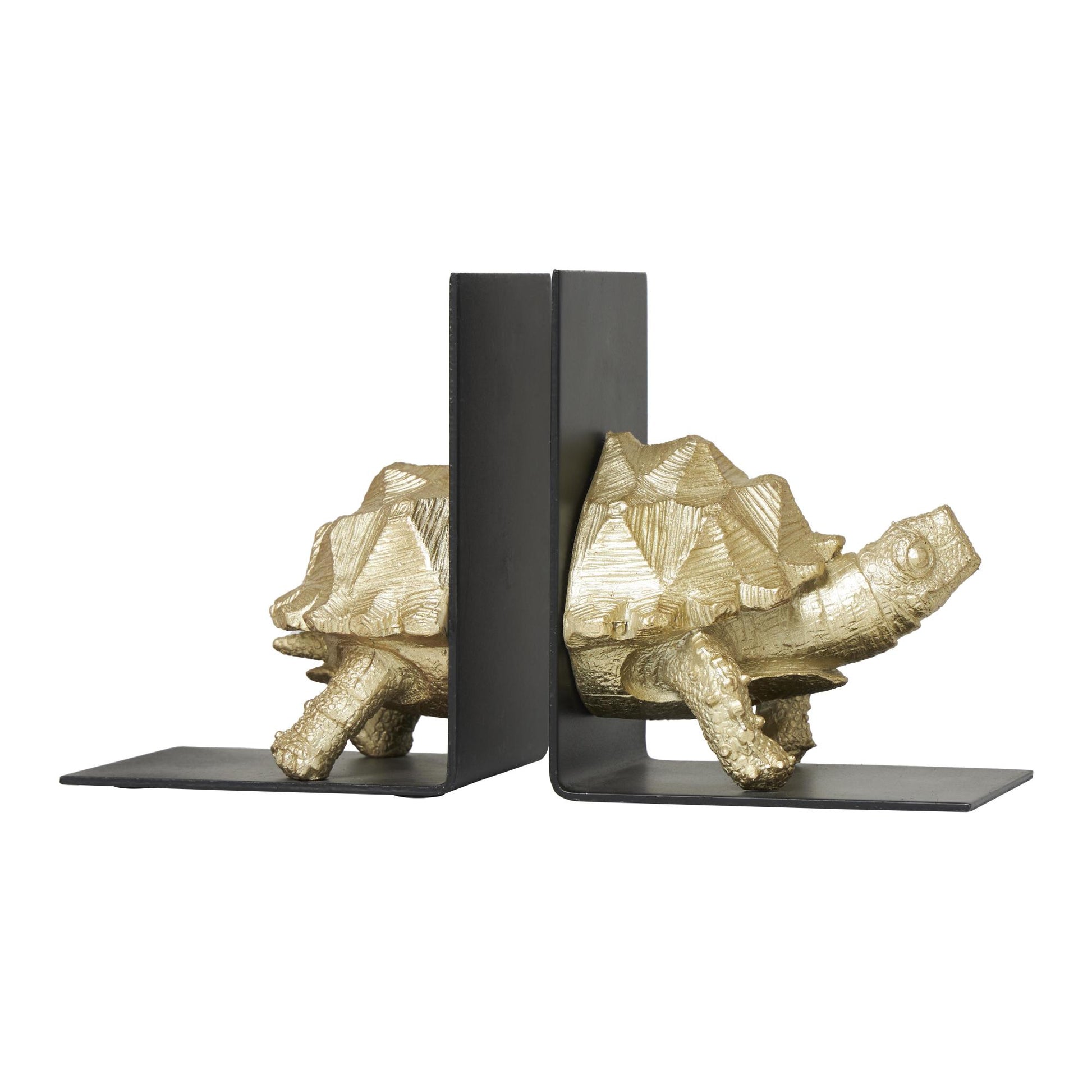 CosmoLiving by Cosmopolitan Set of 2 Turtle Brass Polystone Decorative Bookends with Black Stands