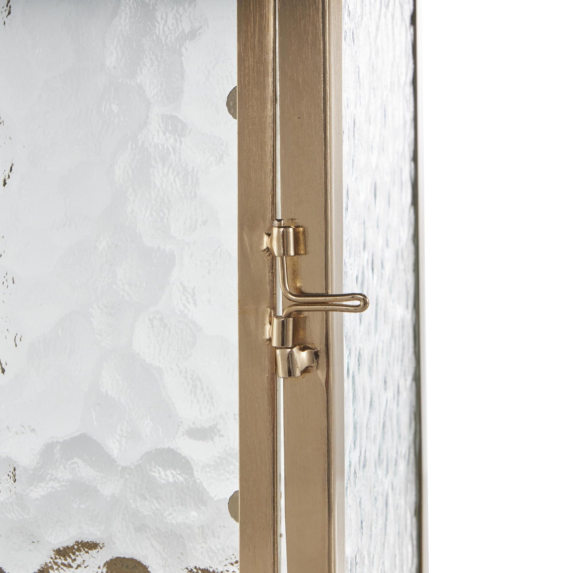 Gold Metal Indoor Outdoor Candle Lantern with Pebbled Glass