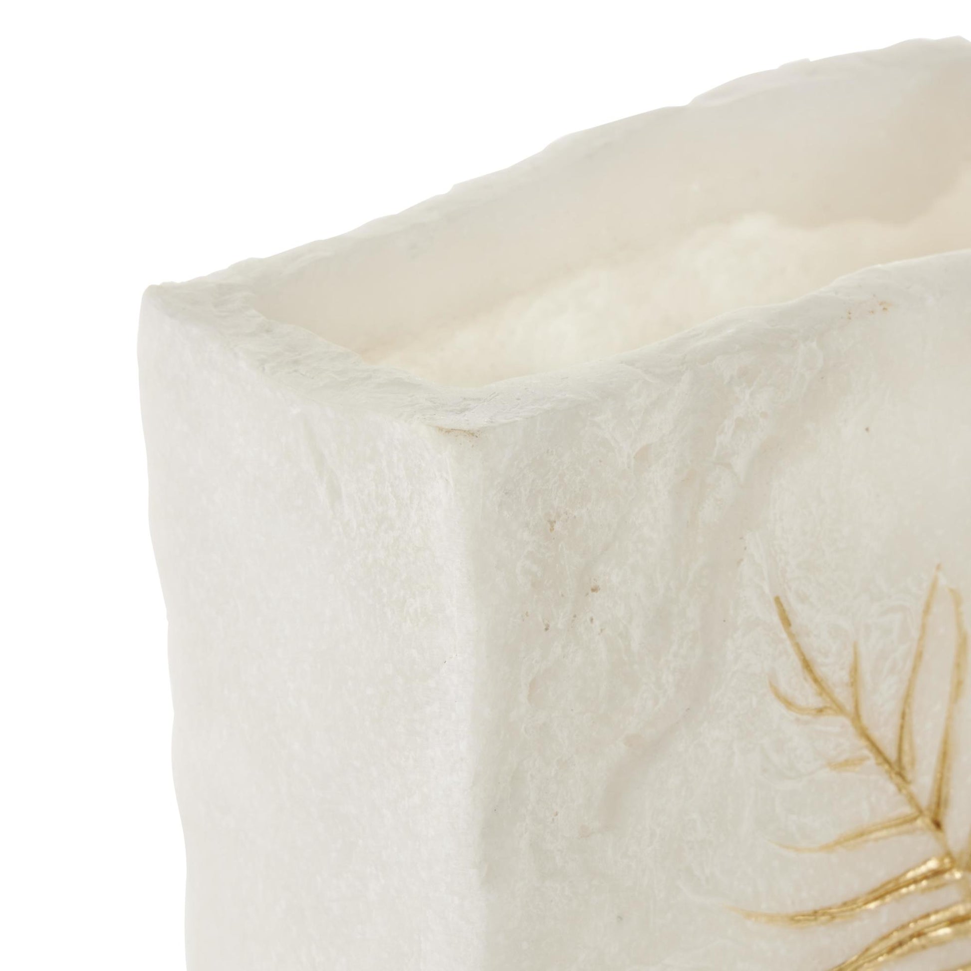 Leaf White Polystone Decorative Vase with Gold Leaf Imprint
