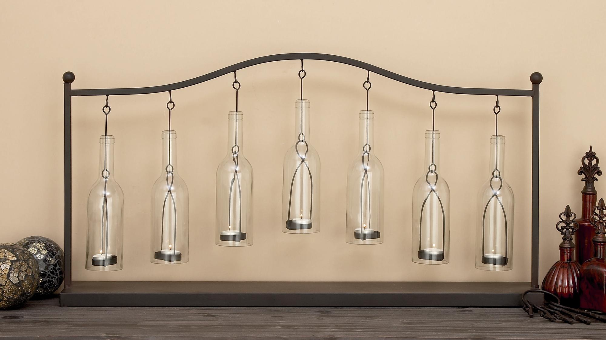 Black Metal Hanging Bottle Decorative Indoor Outdoor Candle Lantern