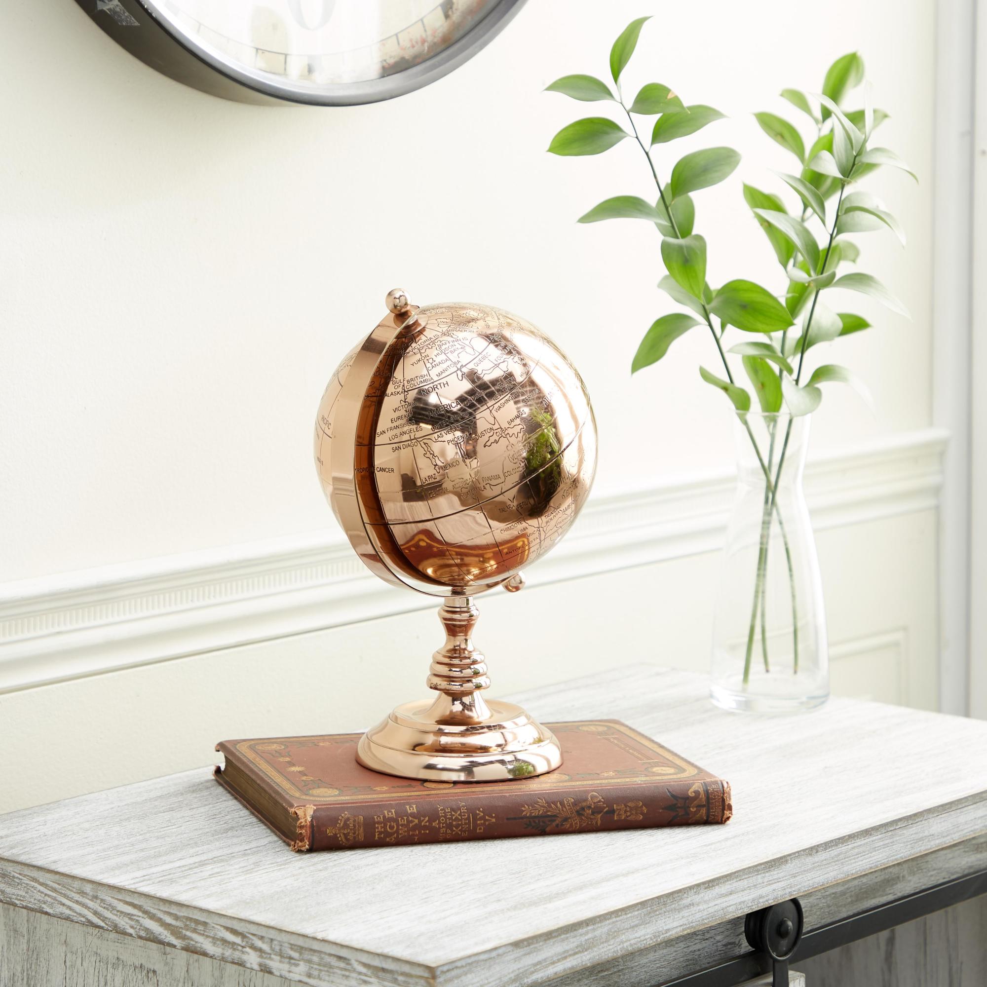 World Map Rose Gold Aluminum Metal Educational/Geographic Earth Globe