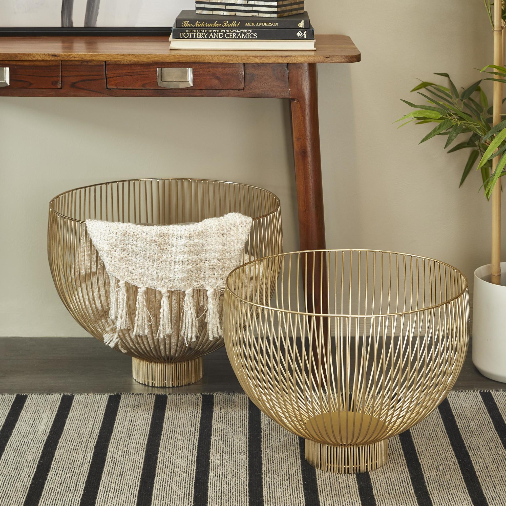 Set of 2 Gold Metal Caged Style Large Decorative Bowl