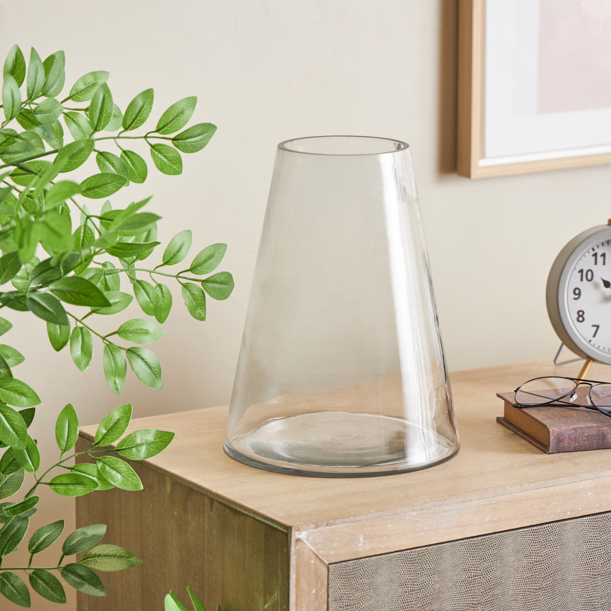 Clear Glass Cone Shaped Decorative Vase