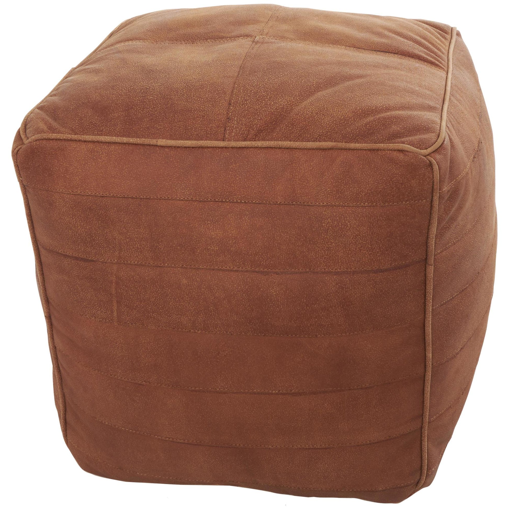 Leather Stuffed Pouf with Linear Panels