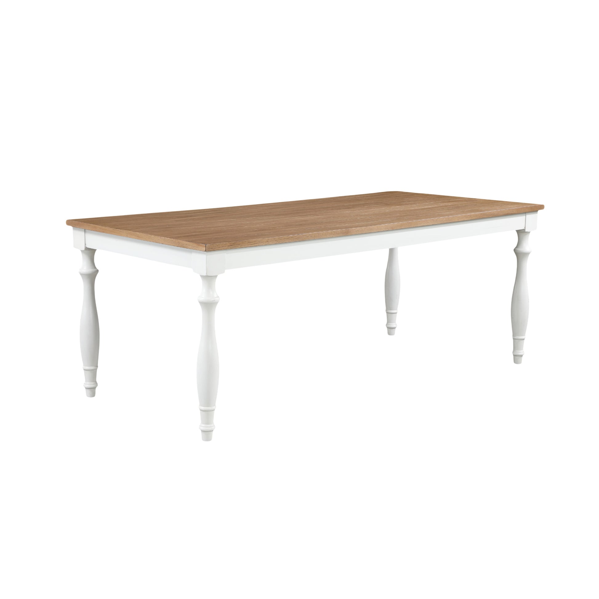 Brown Wood Slatted Kitchen Dining Table with White Turned Table Legs