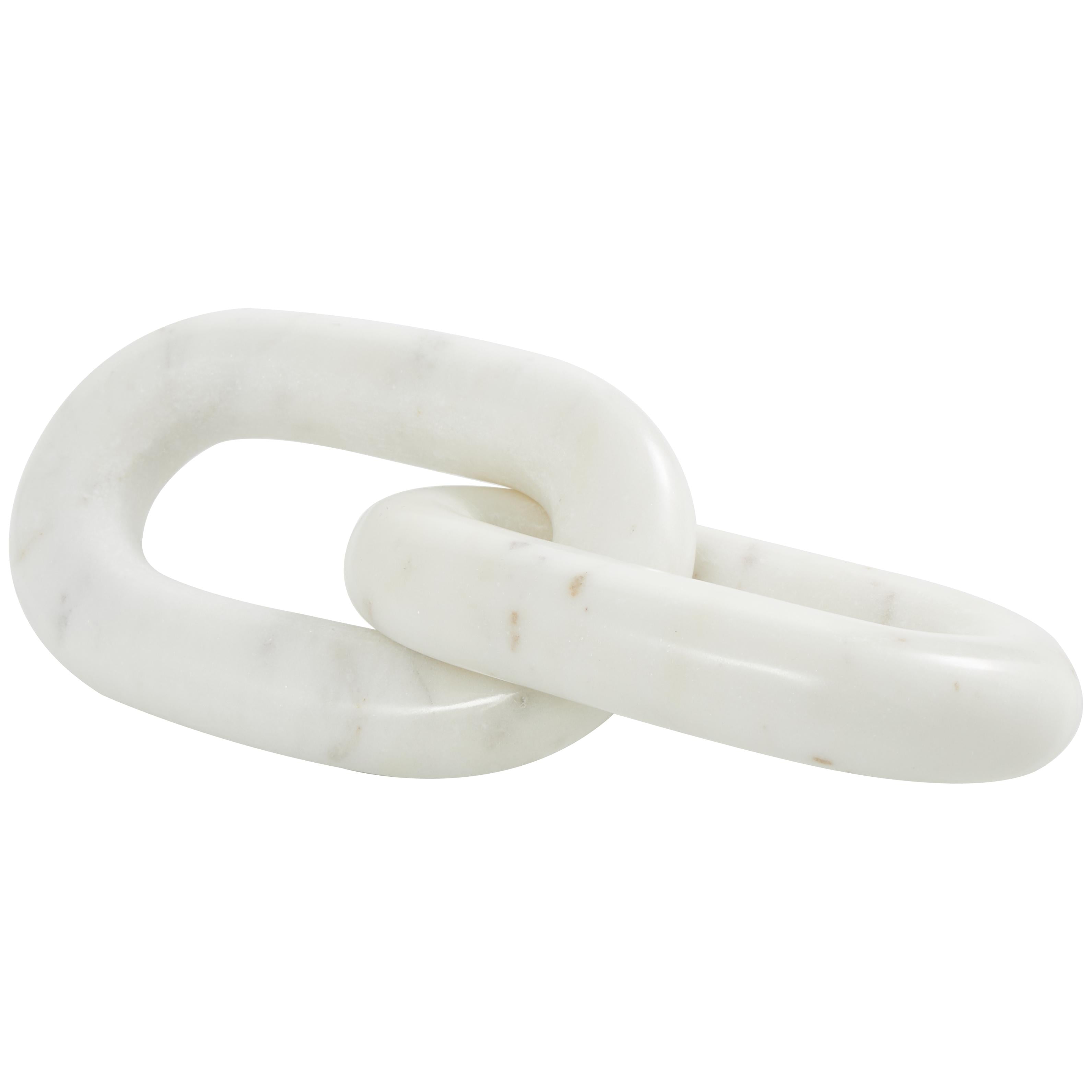 Chain White Marble Handmade Geometric 2 Link Decorative Sculpture