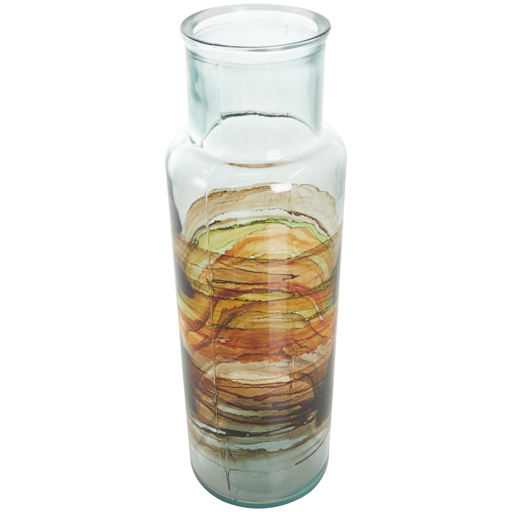 Abstract Recycled Glass Handmade Slim Spanish Bottle Neck Decorative Vase with Ombre Swirled Bands