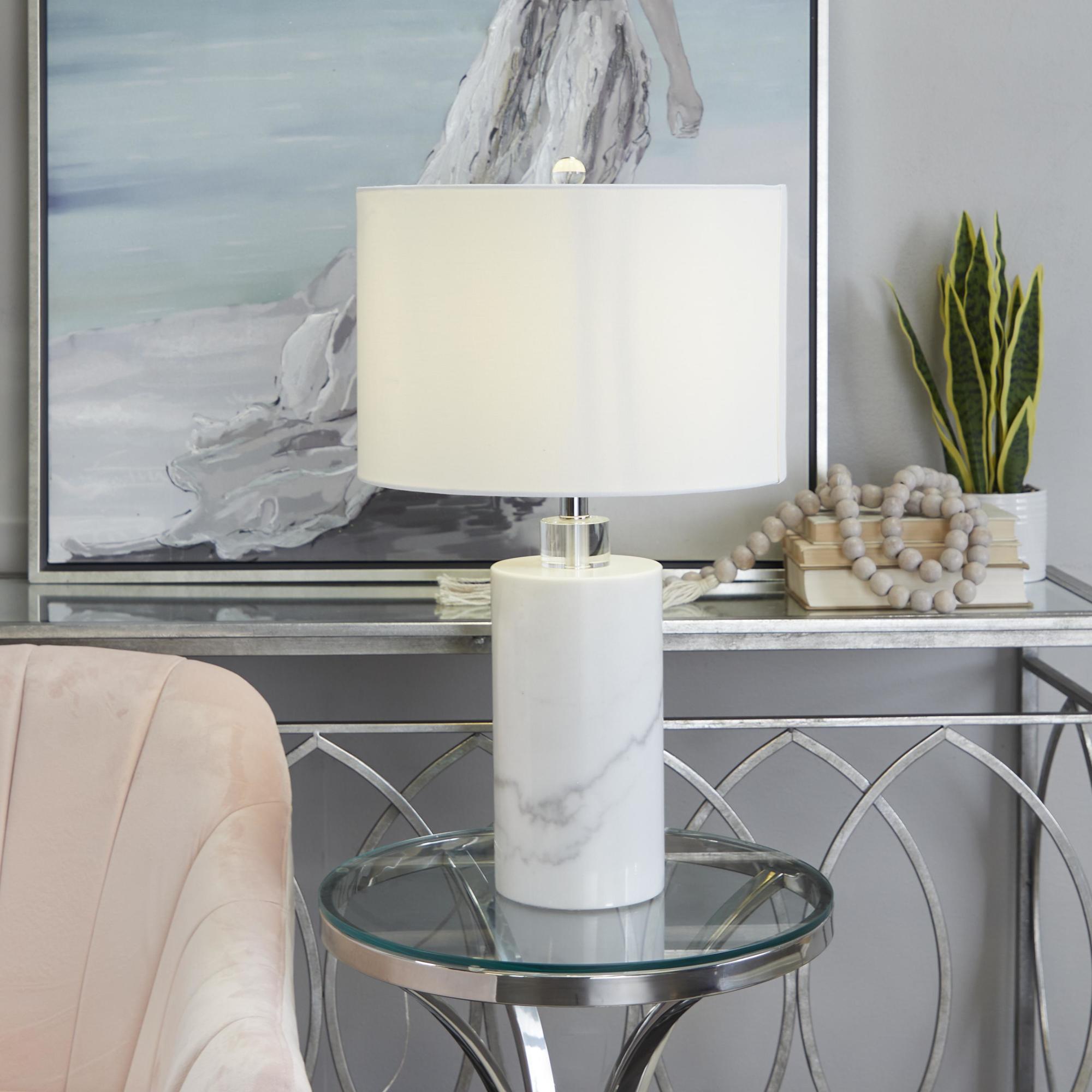 Marble Thick Stand Room Table Lamp with Drum Shade