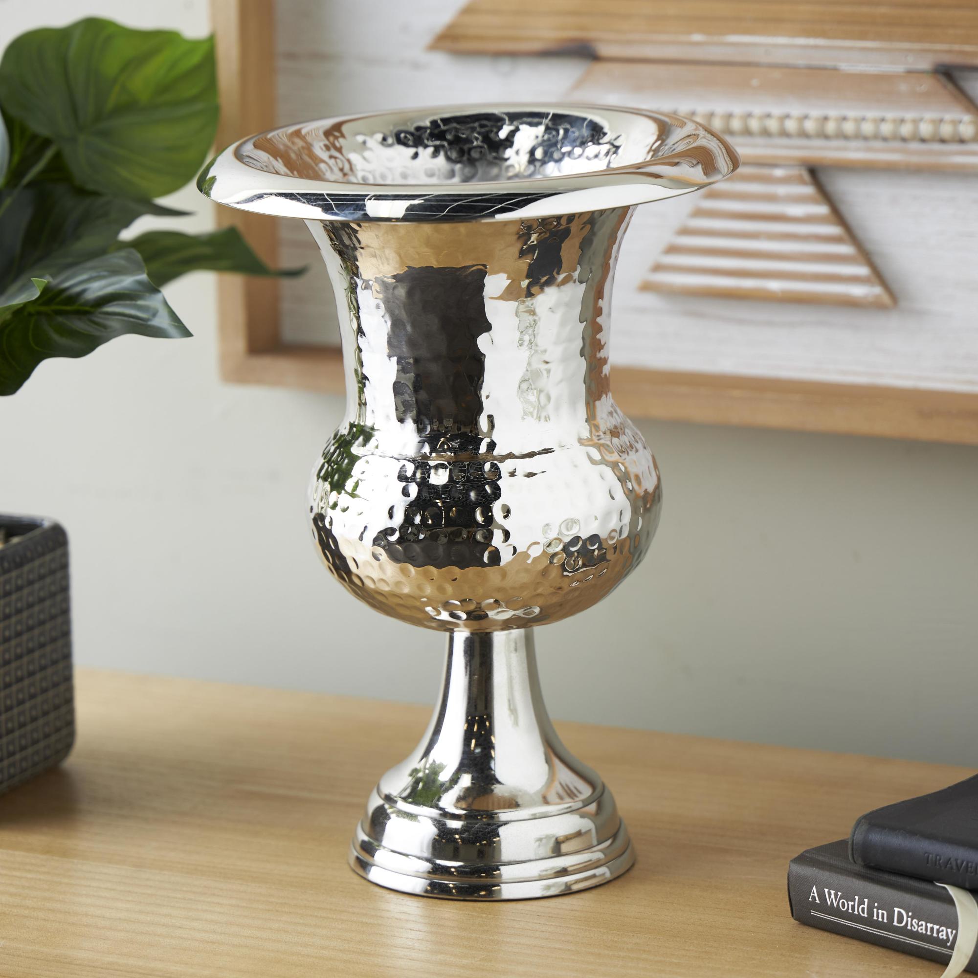Aluminum Metal Goblet Inspired Hammered Decorative Vase
