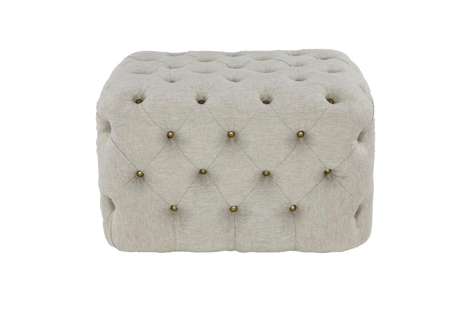 Beige Linen Fabric Tufted Room Ottoman