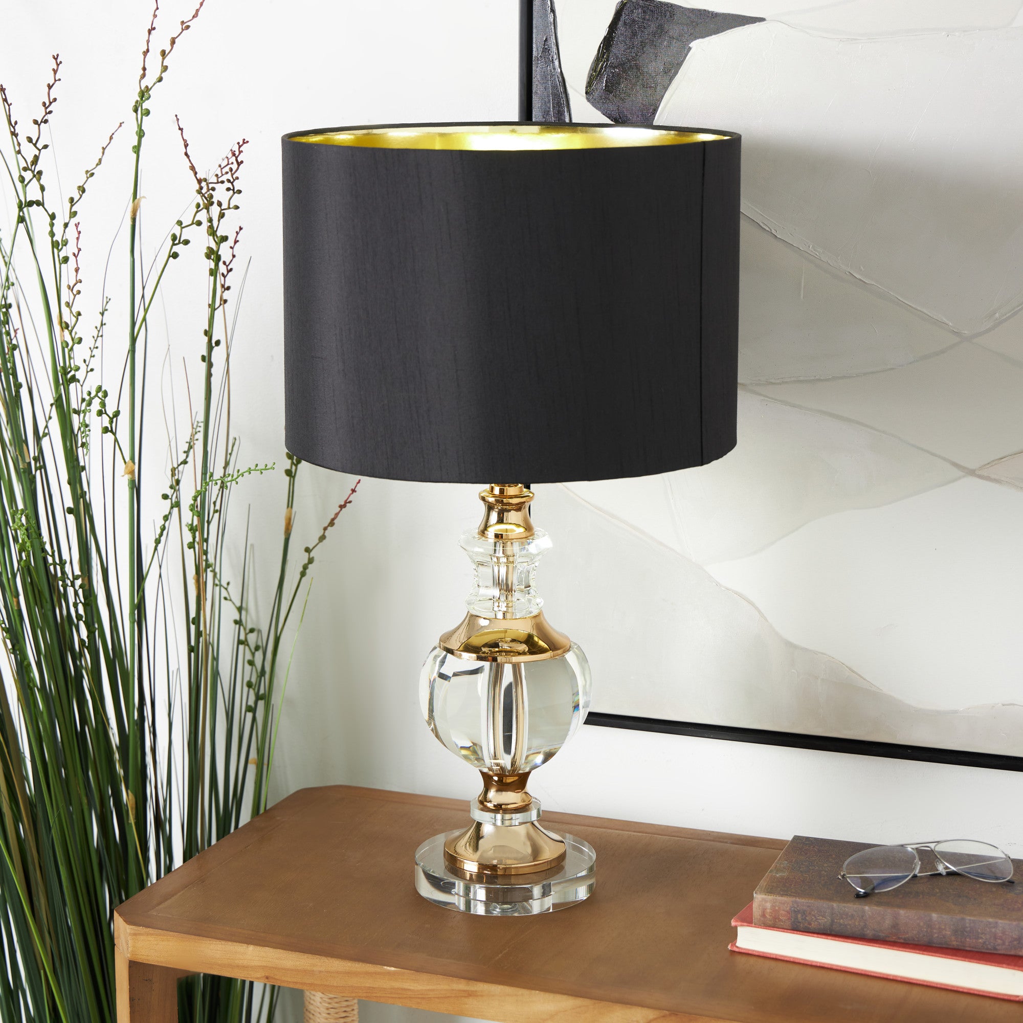 Gold Crystal Room Table Lamp with Black Lampshade