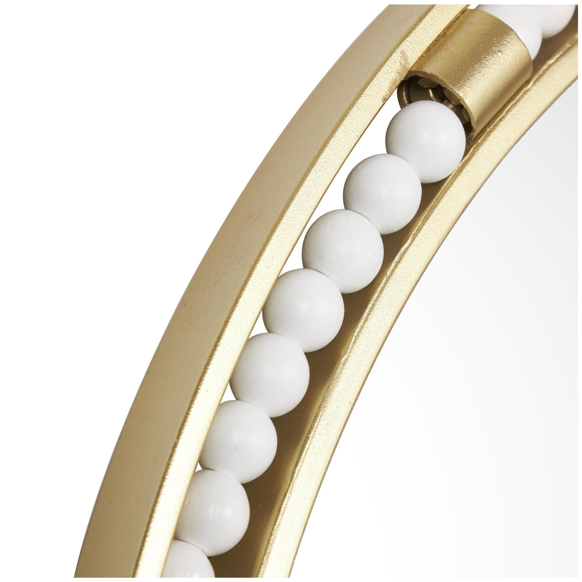 Gold Metal Room Wall Mirror with White Wood Beading