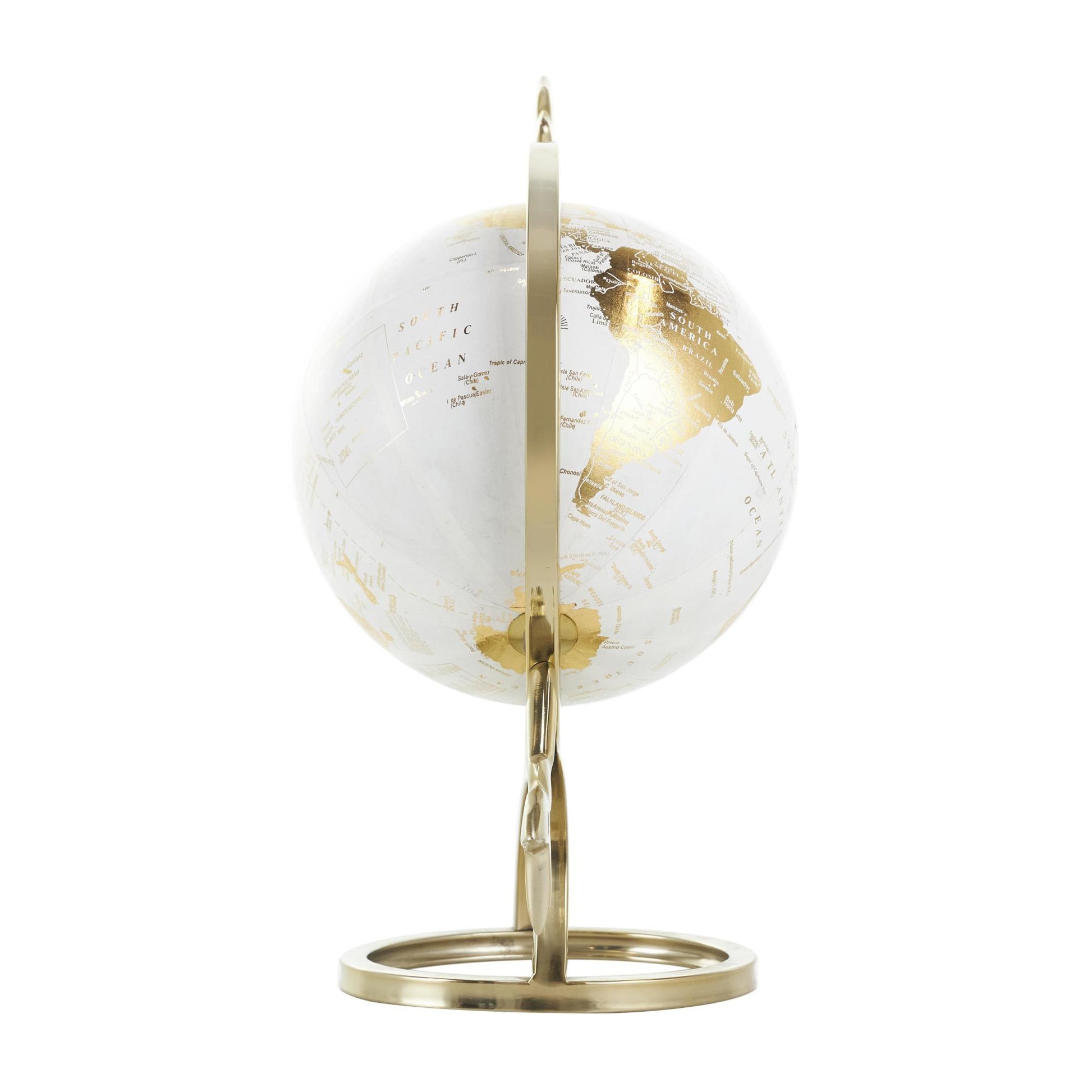 Armillary Gold Aluminum Metal Educational/Geographic Earth Globe with White Center