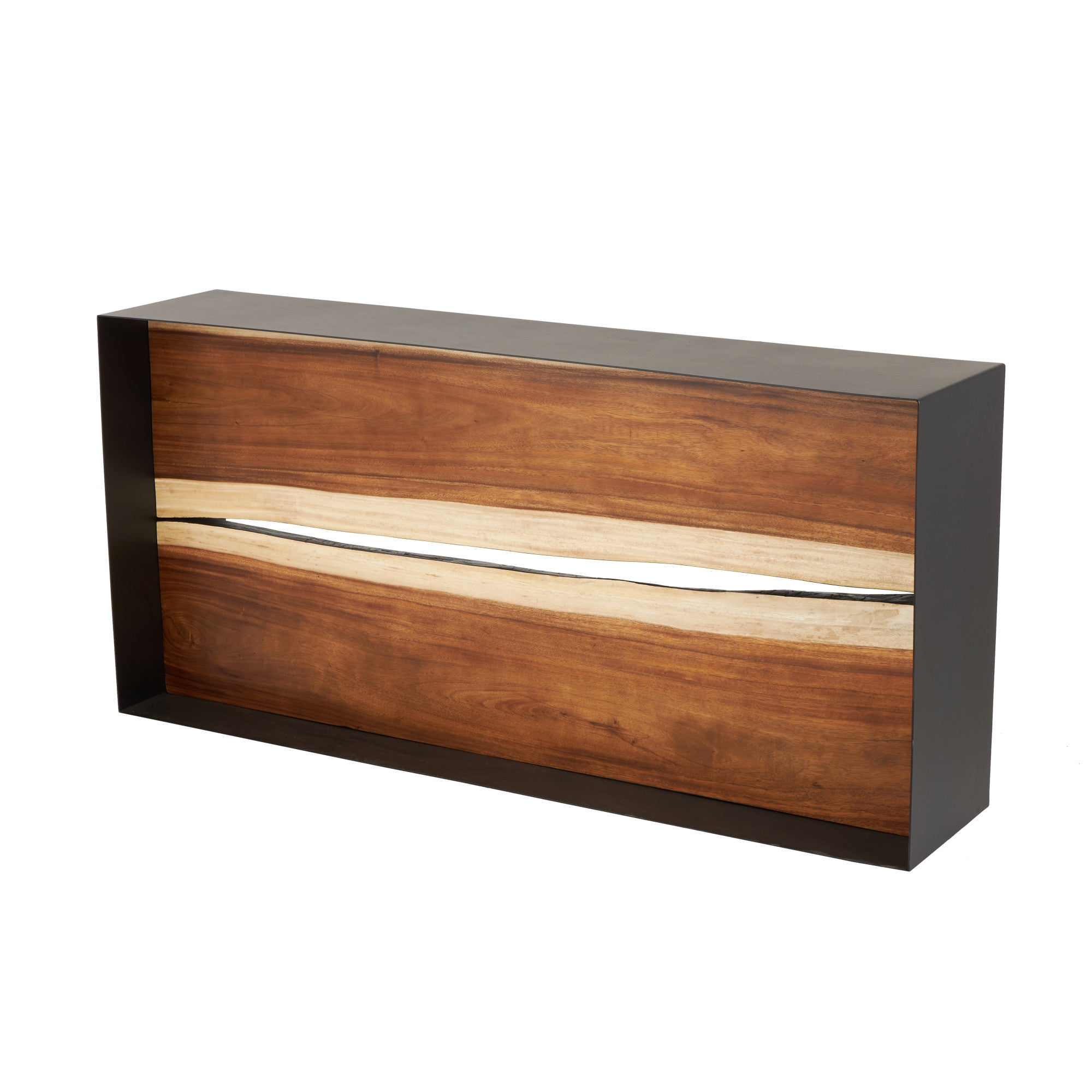 Black Metal Handmade Rectangular Living Room Console Table with Brown Wooden Front