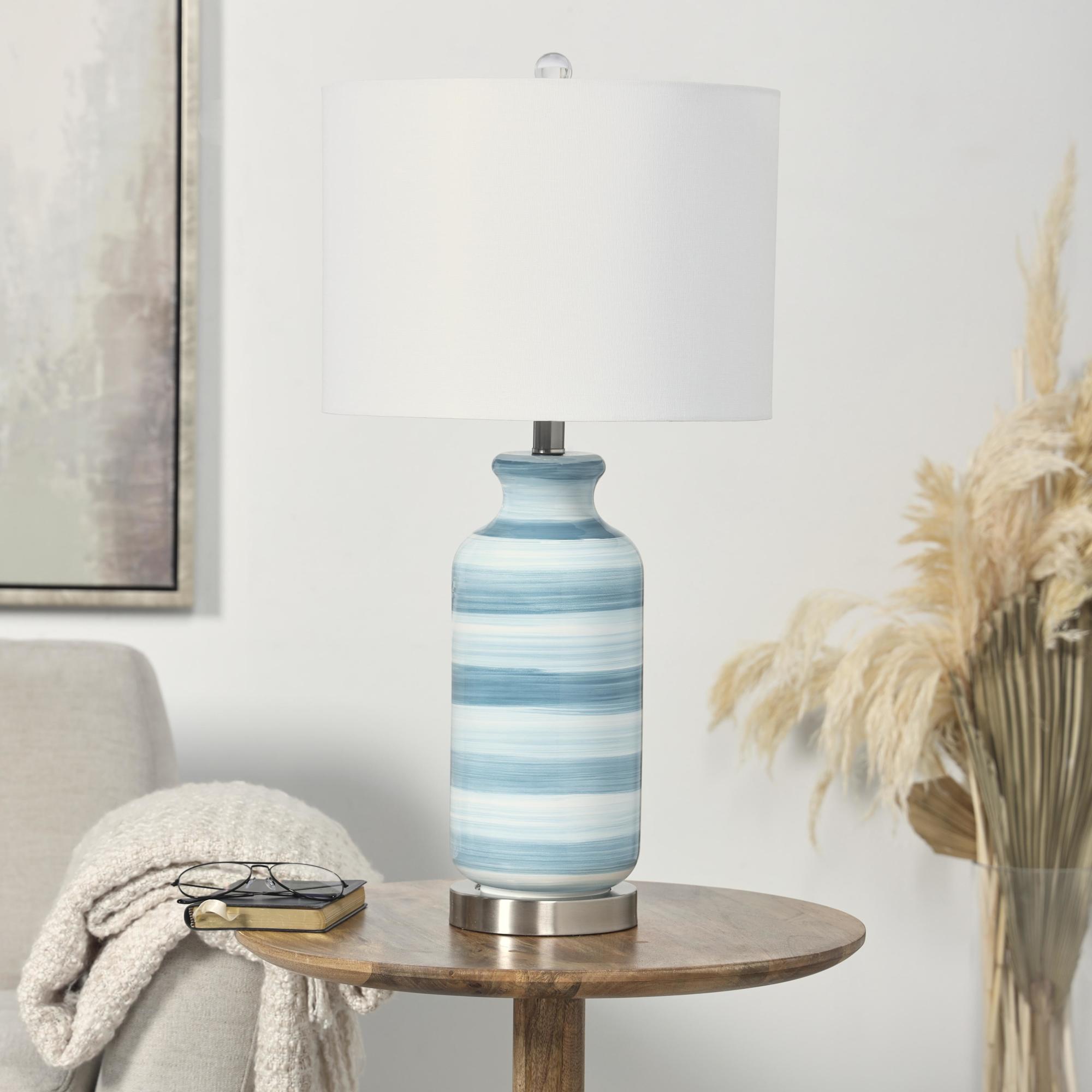 Abstract Blue Glass Striped Room Accent Lamp with Gold Base