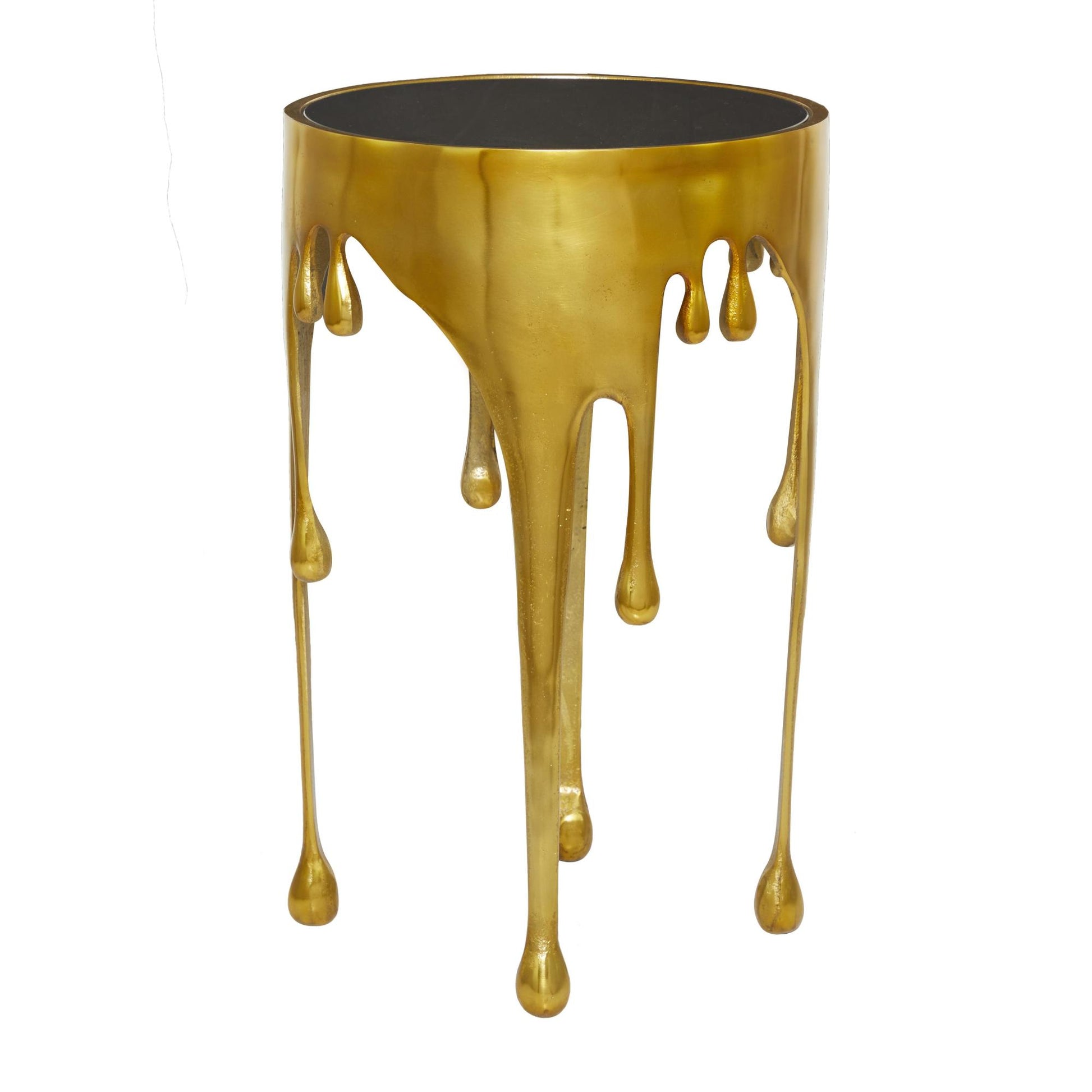 Abstract Aluminum Metal Drip Side End Accent Table with Melting Design and Shaded Glass Top