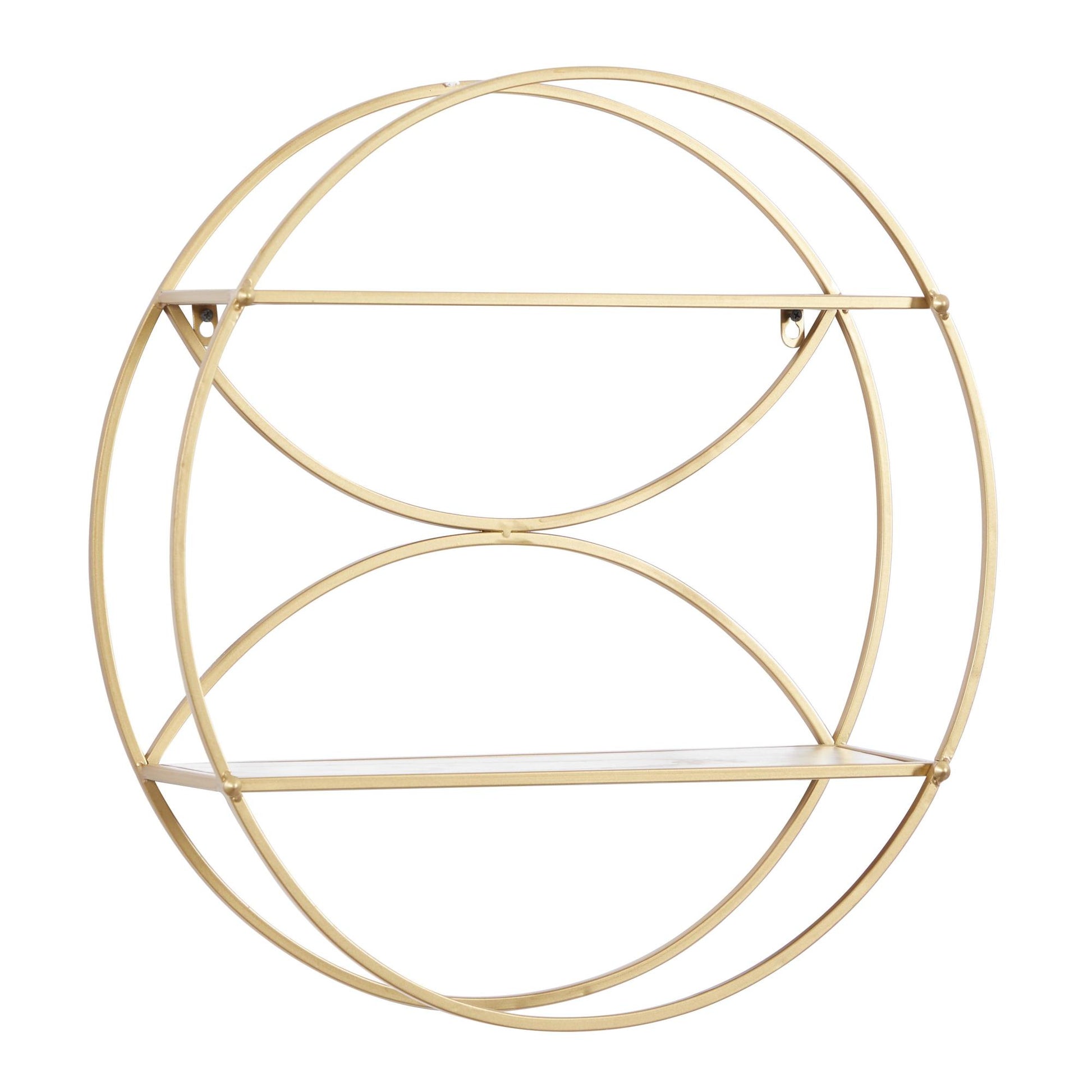 CosmoLiving by Cosmopolitan Geometric Gold Metal Round 2 Shelves Room Wall Shelf