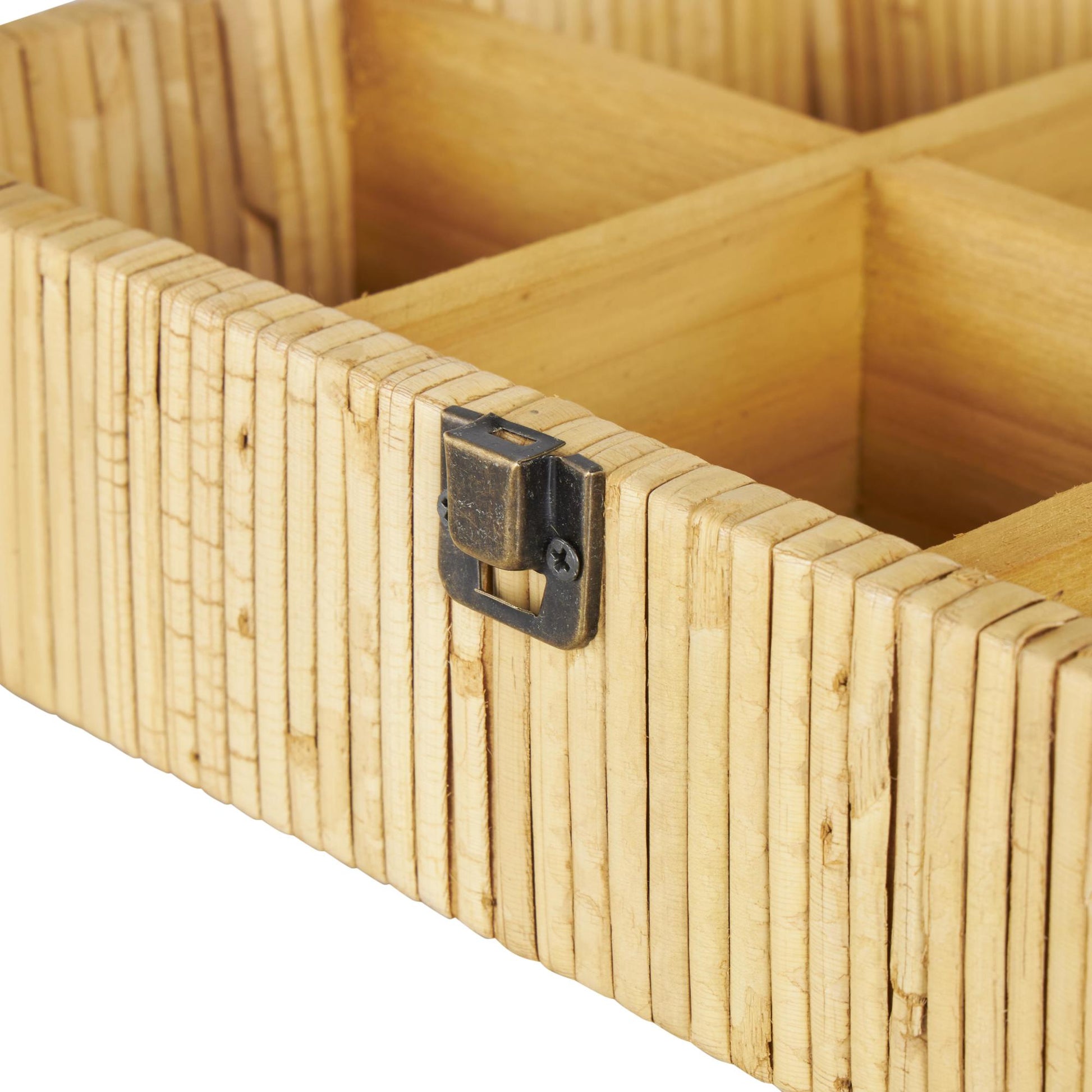 Brown Rattan Handmade Wrapped 6 Slot Decorative Jewelry Box with Tempered Glass Top