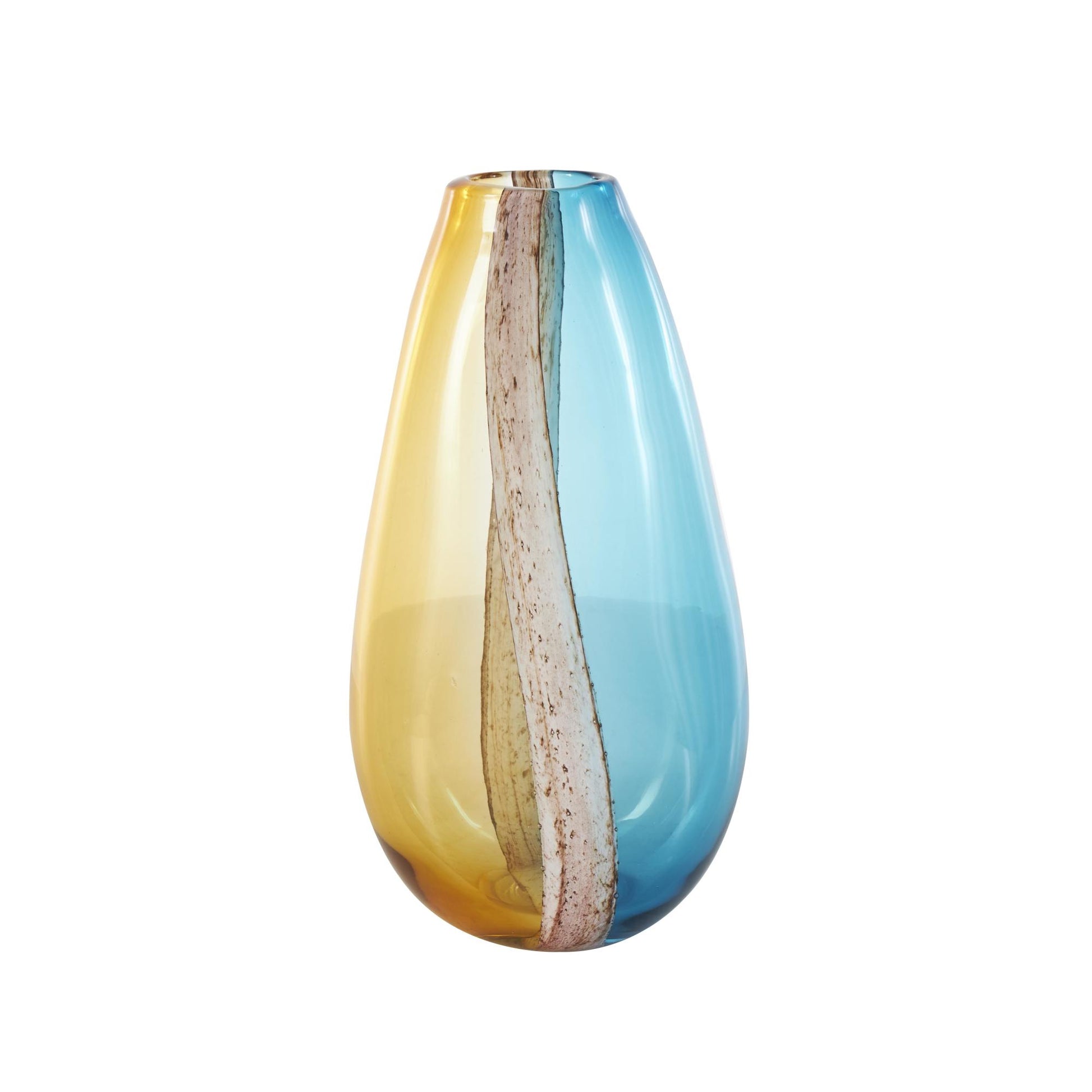 Multi Colored Glass Ombre Decorative Vase with Brown Textured Stripe Details